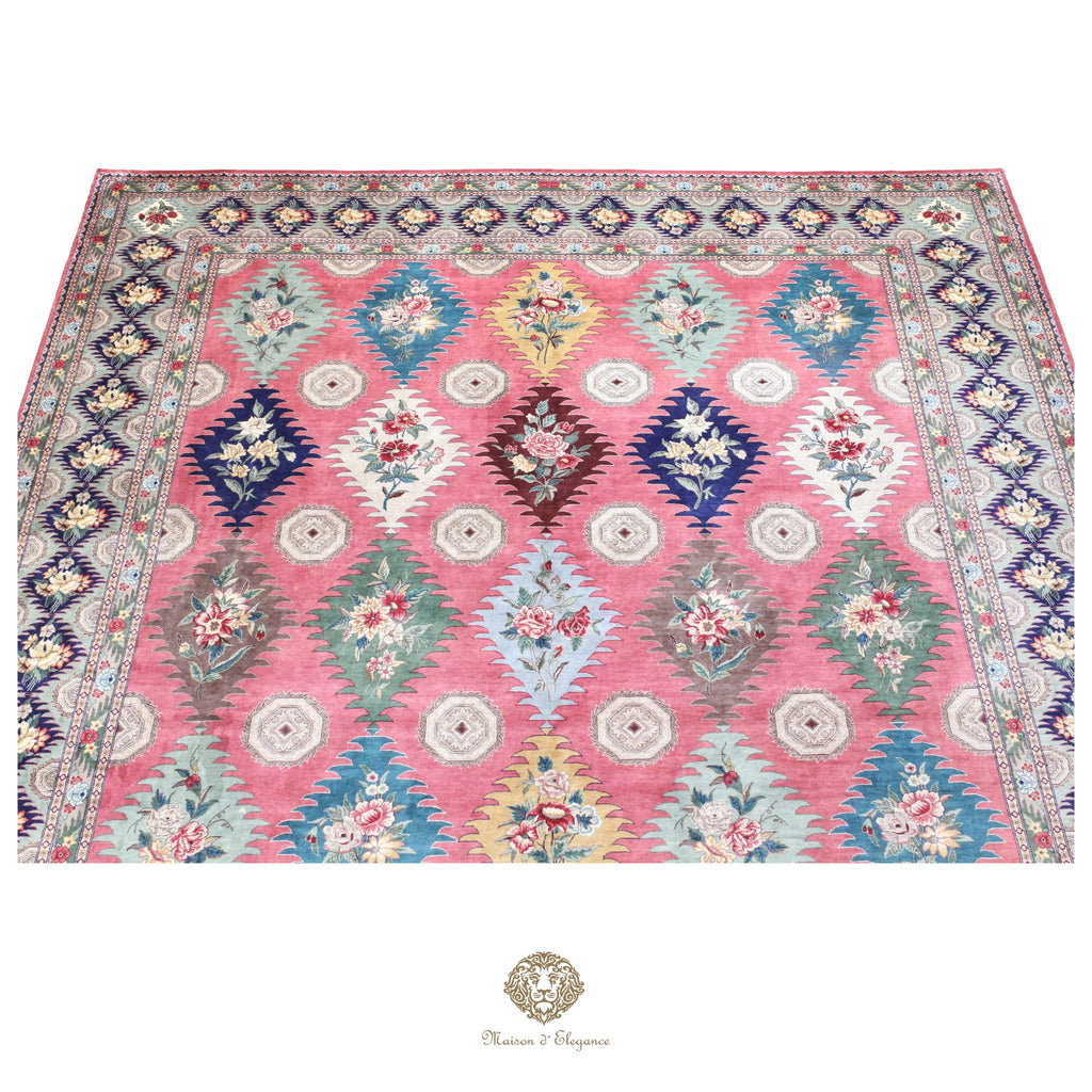 Alfombra Kashmir Lana Fina Diseño Floral Rosa | Tintes Naturales 275x375 cm