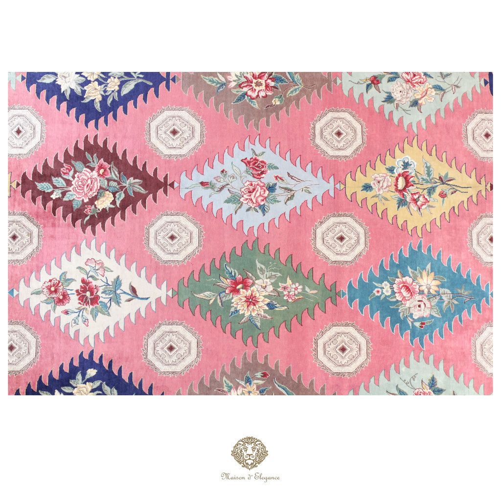 Alfombra Kashmir Lana Fina Diseño Floral Rosa | Tintes Naturales 275x375 cm