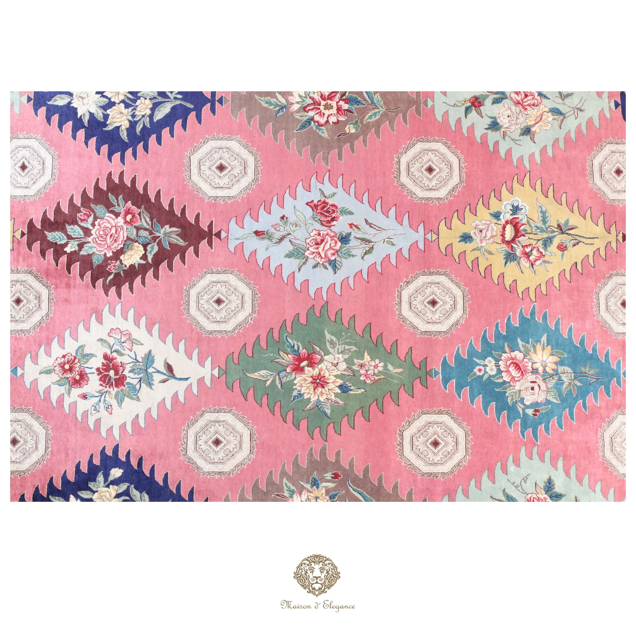 Alfombra Kashmir Lana Fina Diseño Floral Rosa | Tintes Naturales 275x375 cm