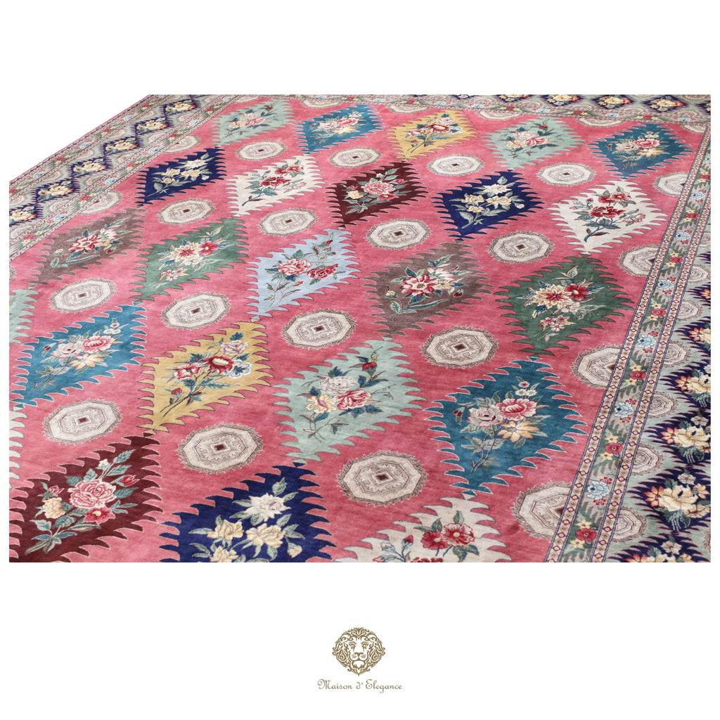 Alfombra Kashmir Lana Fina Diseño Floral Rosa | Tintes Naturales 275x375 cm