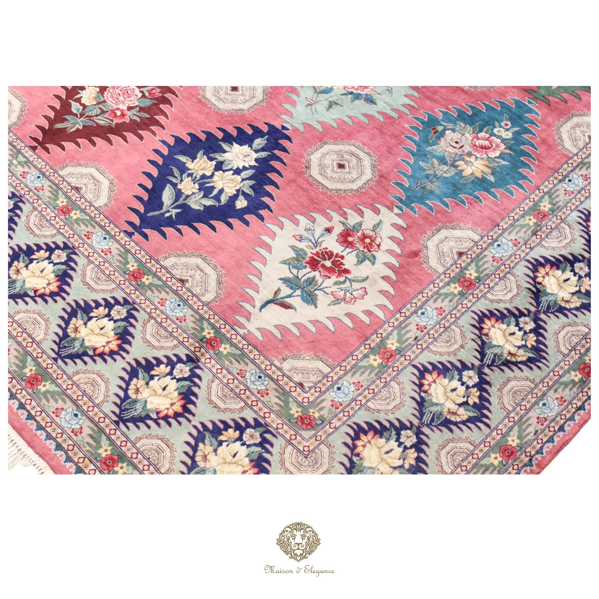 Alfombra Kashmir Lana Fina Diseño Floral Rosa | Tintes Naturales 275x375 cm