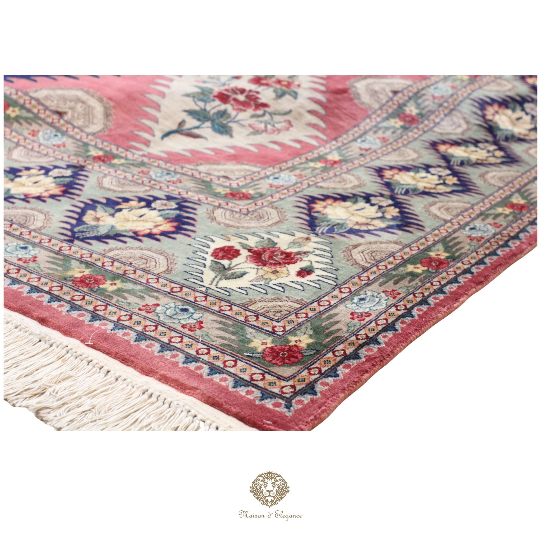 Alfombra Kashmir Lana Fina Diseño Floral Rosa | Tintes Naturales 275x375 cm