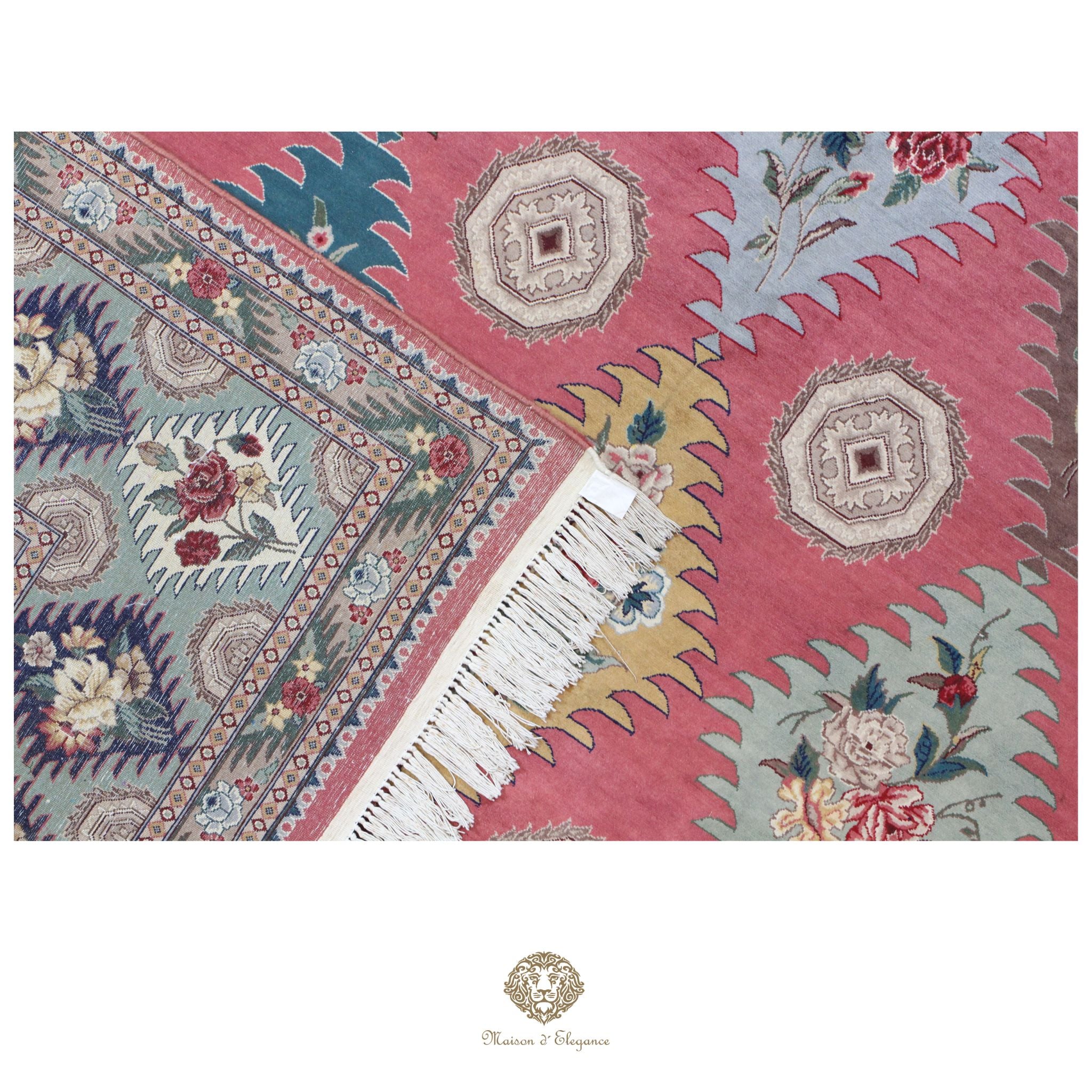 Alfombra Kashmir Lana Fina Diseño Floral Rosa | Tintes Naturales 275x375 cm