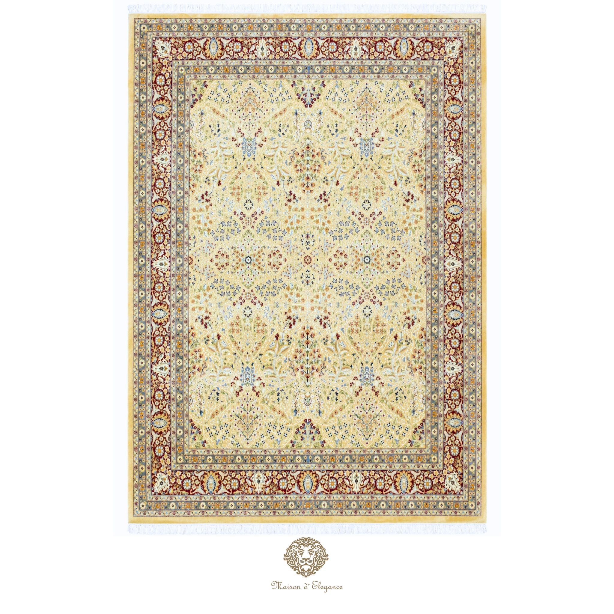 Alfombra de lana superfina color beige marfil con diseño floral | Elegancia 245 x 325 cm