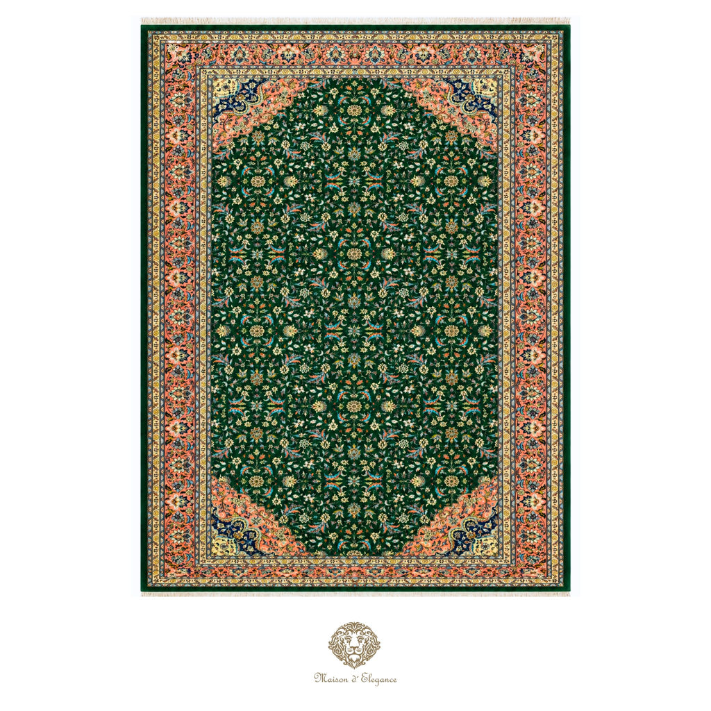 Alfombra de lana estilo Tabriz, superfina color verde marfil con diseño floral | Elegancia 280x390 cm