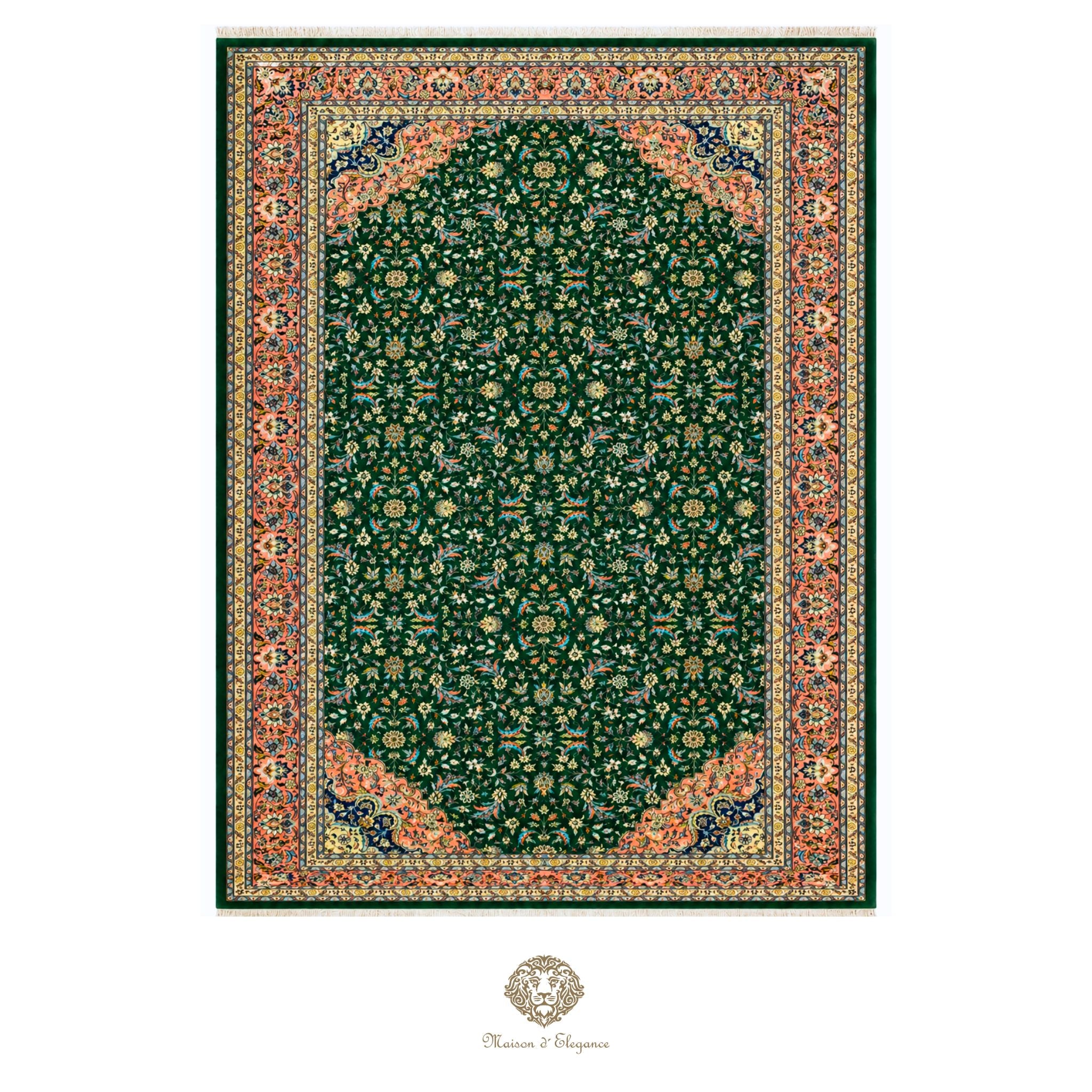 Alfombra de lana estilo Tabriz, superfina color verde marfil con diseño floral | Elegancia 280x390 cm