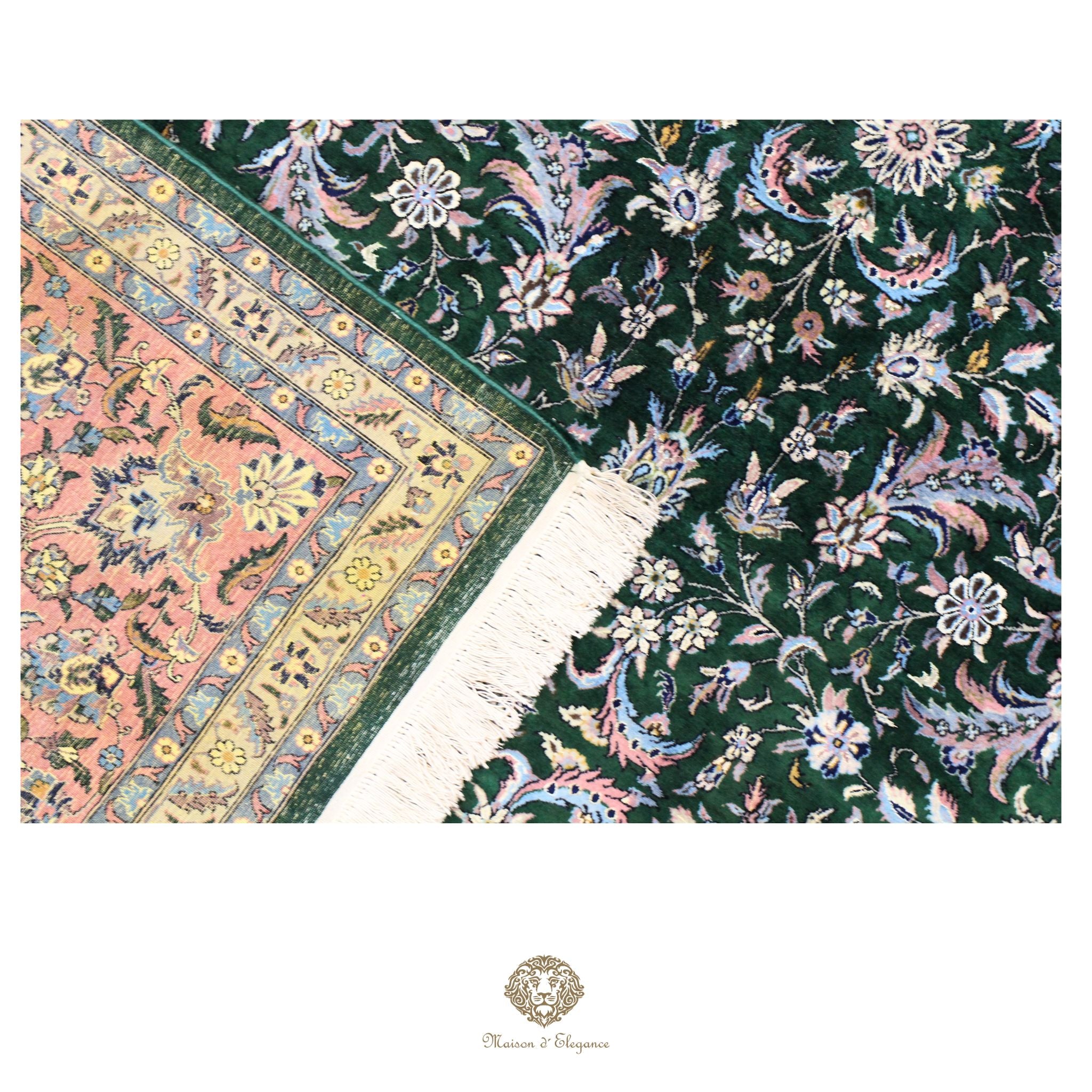 Alfombra de lana estilo Tabriz, superfina color verde marfil con diseño floral | Elegancia 280x390 cm
