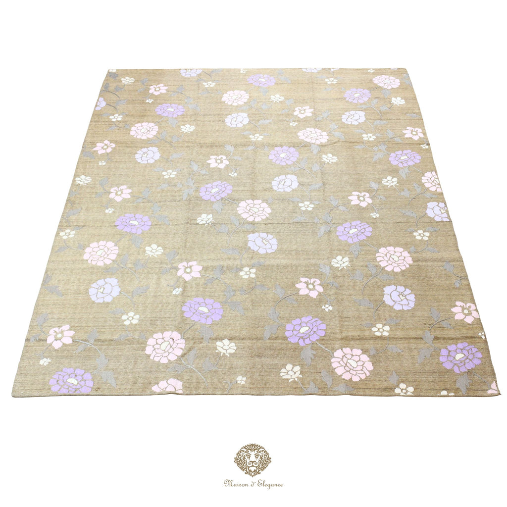Kilim única moderna Tejido a Mano | Alfombra Plana de Lana y Seda con Tintes Naturales 210x285 cm