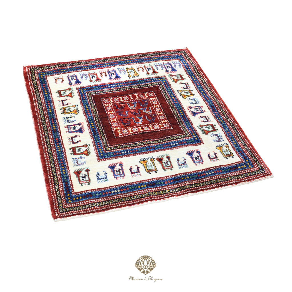 Alfombra Loribaft rojo persa Artesano nómada | Lana Artesanal diseño de animales 102x108 cm