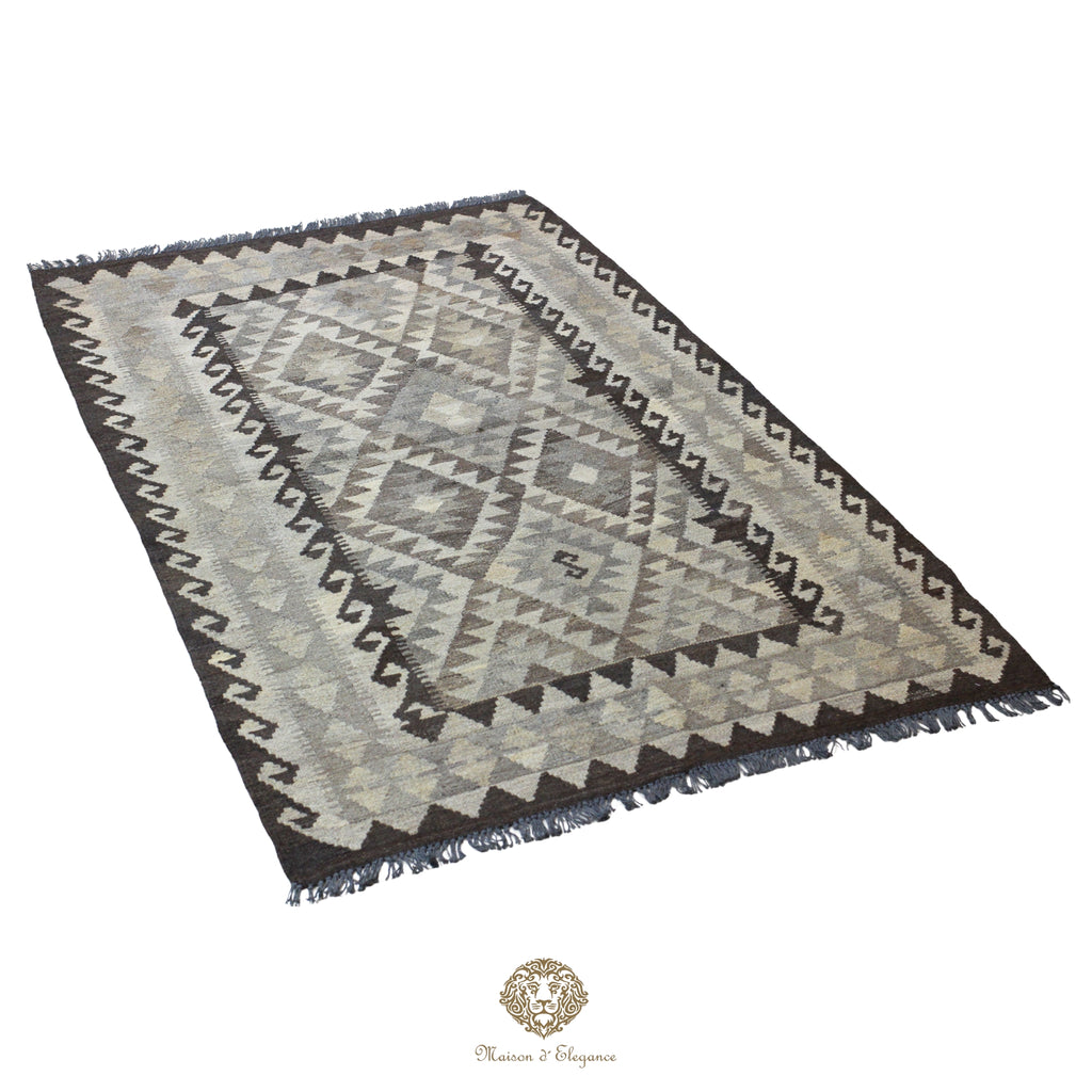 Alfombra Kilim Geométrico Transicional 1124x193cm Lana Pura Teñido Natural - Artesanal