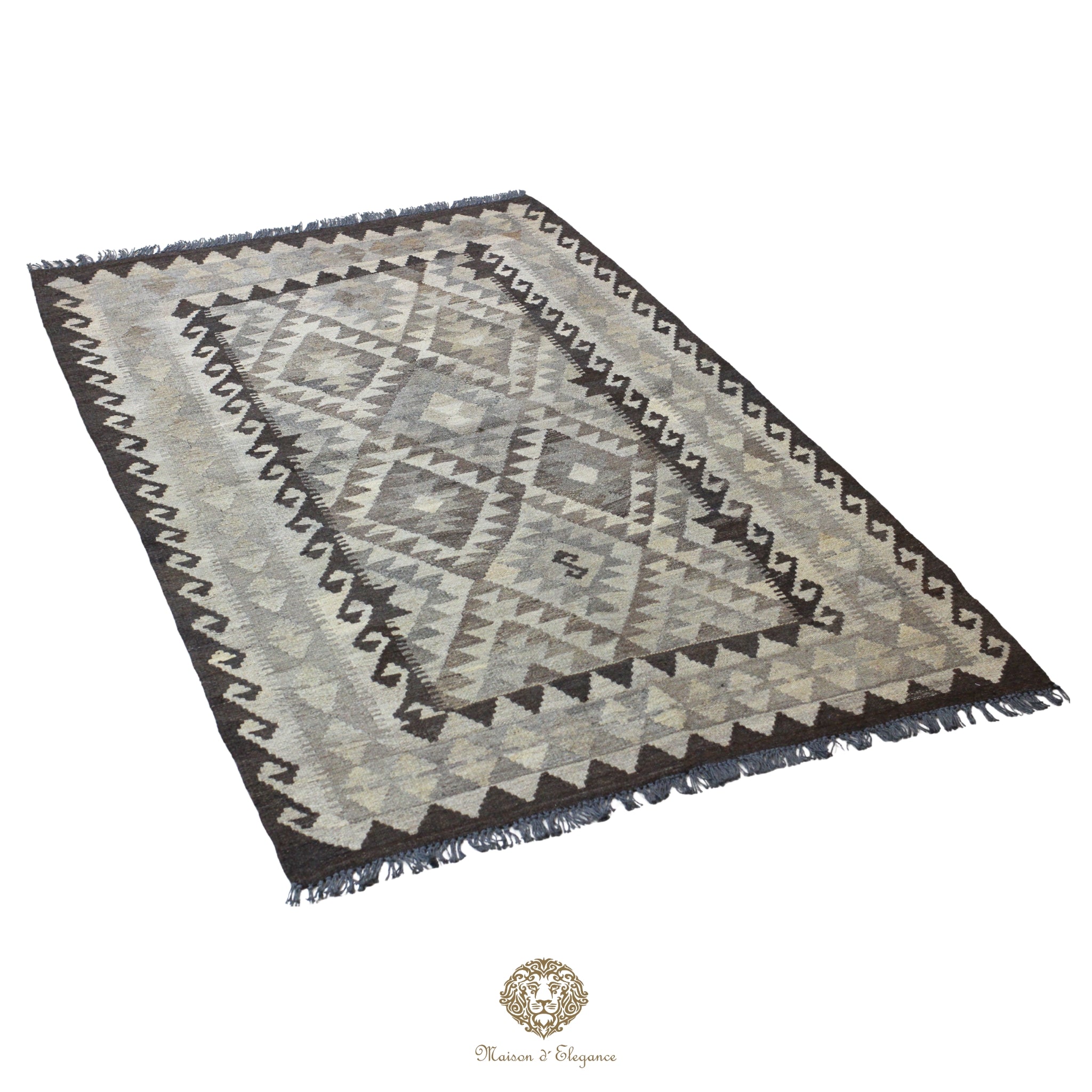 Alfombra Kilim Geométrico Transicional 1124x193cm Lana Pura Teñido Natural - Artesanal