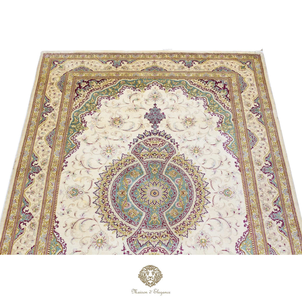Alfombra persa exclusiva de seda pura, anudada a mano, teñida de forma natural, obra maestra de alta gama, firmada, 98 x 153 cm