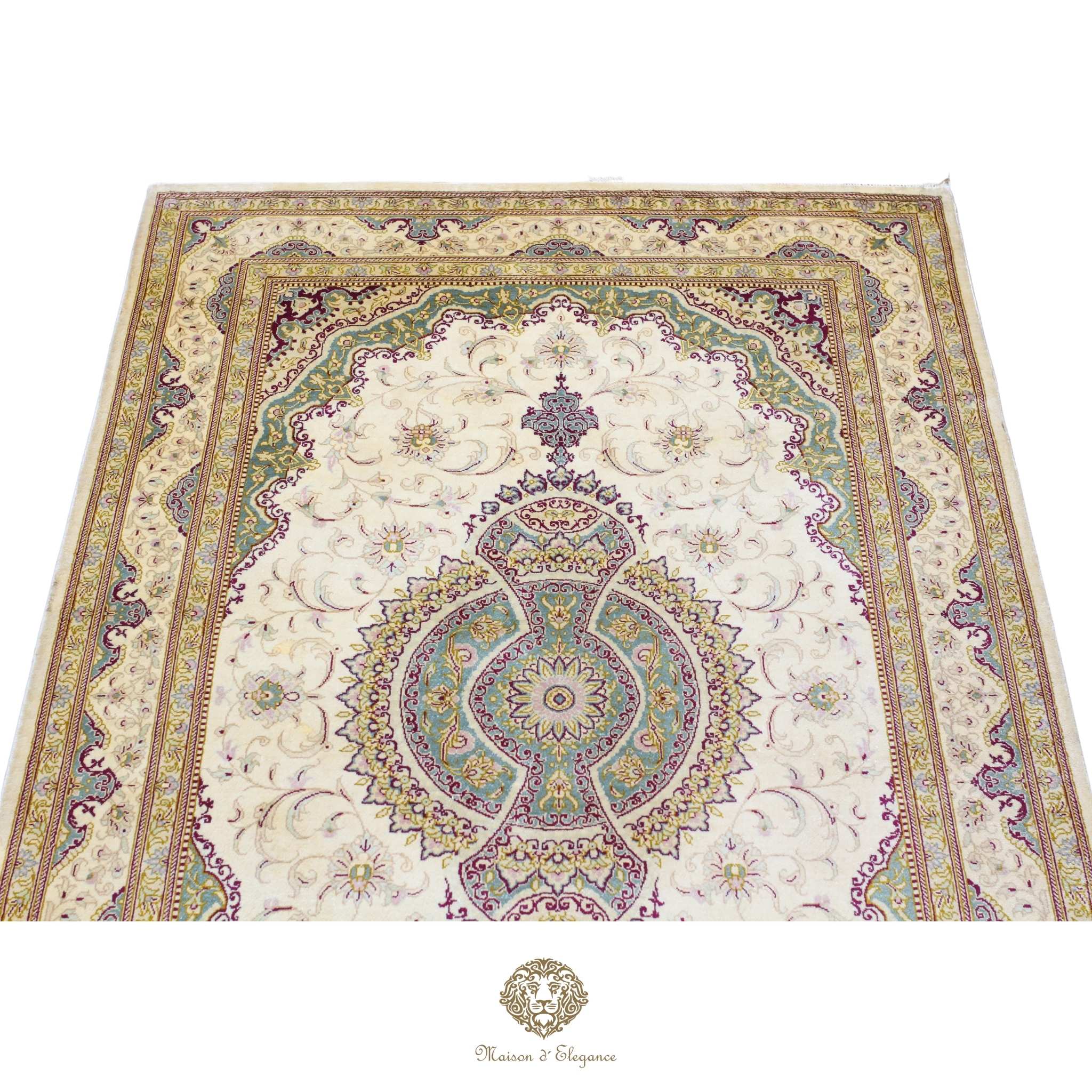 Alfombra persa exclusiva de seda pura, anudada a mano, teñida de forma natural, obra maestra de alta gama, firmada, 98 x 153 cm