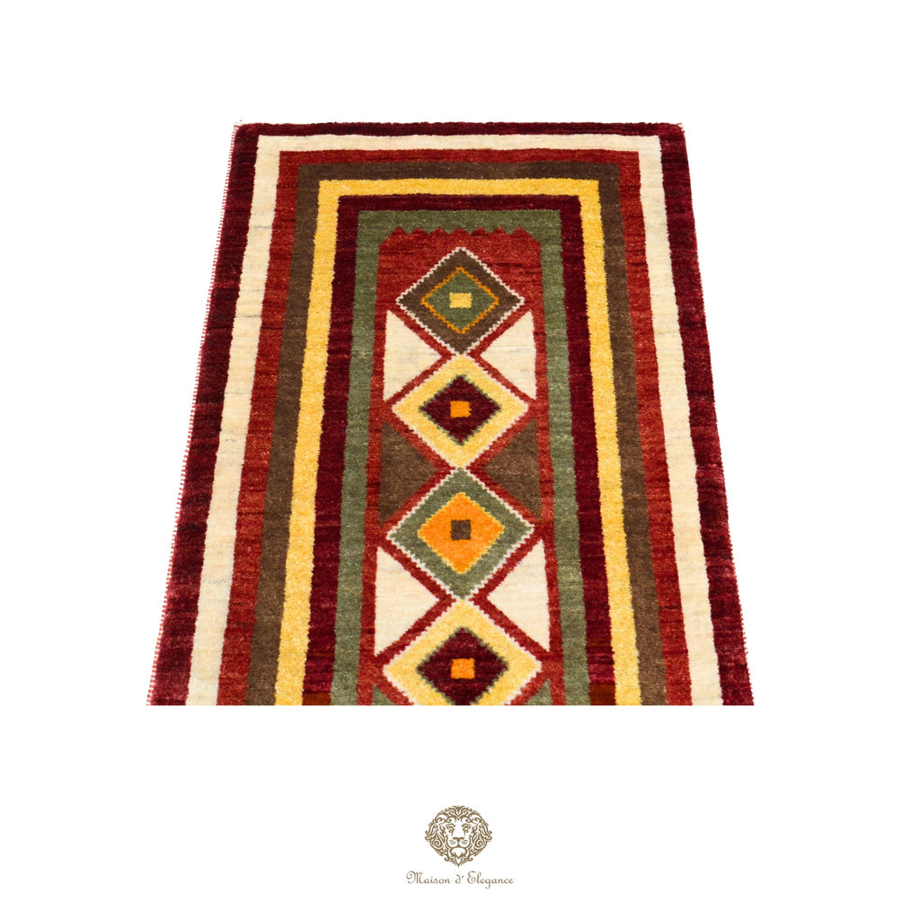 Alfombra persa Kashkuli Loribaft teñida con tintes naturales | Gabbeh de lana hecha a mano 51 x 143 cm