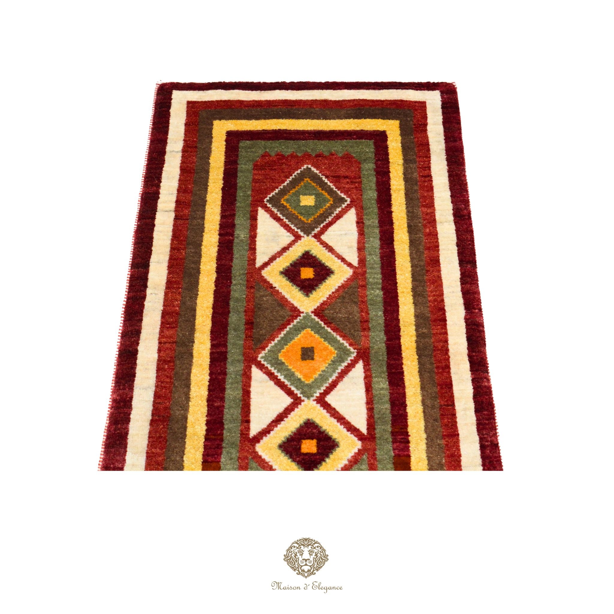 Alfombra persa Kashkuli Loribaft teñida con tintes naturales | Gabbeh de lana hecha a mano 51 x 143 cm