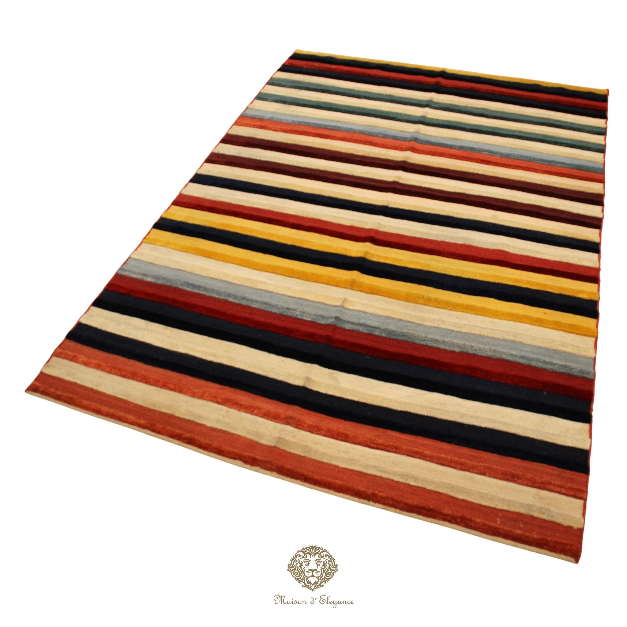 Multicolored striped rug on a white background