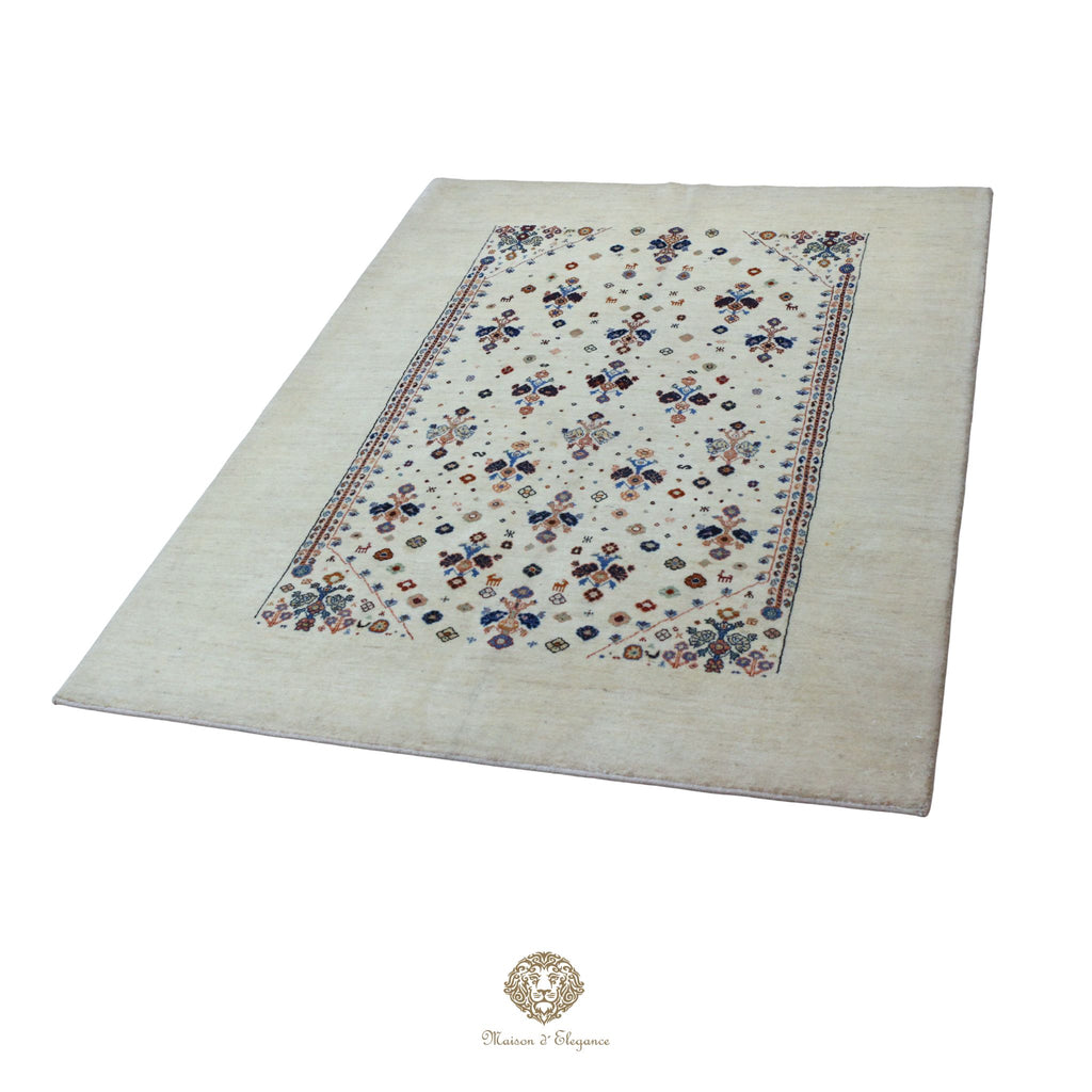 Alfombra persa Trible Fine Kashkuli con tintes naturales | Gabbeh de lana hecha a mano 141 x 200 cm