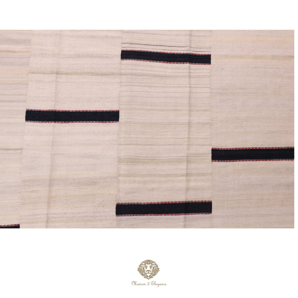 Alfombra persa Kia Sar Kilim hecha a mano de lana, colorida blanca | Kilim de diseño Maison moderne 202 x 309 cm