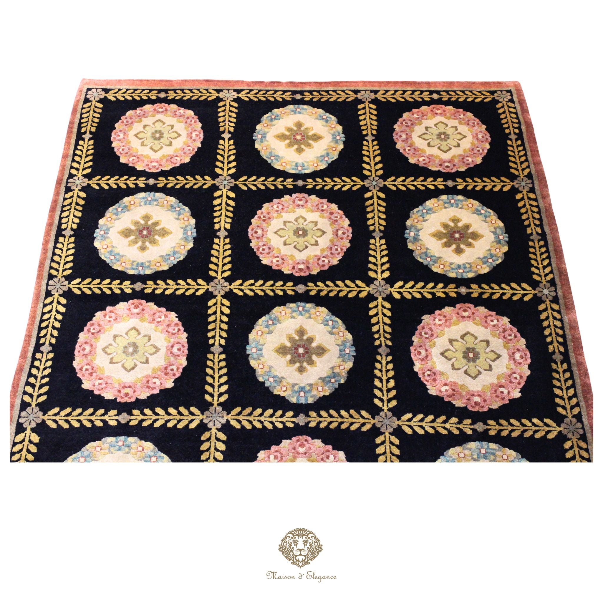 Alfombra nepalí, fina alfombra oriental. Diseño Art nouveau en tonos negros | Lana 187 x 285 cm