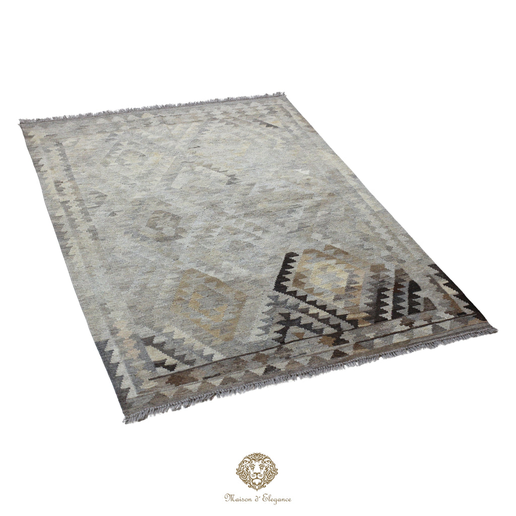 Alfombra Kilim Geométrico Transicional 135x194cm Lana Pura Teñido Natural - Artesanal