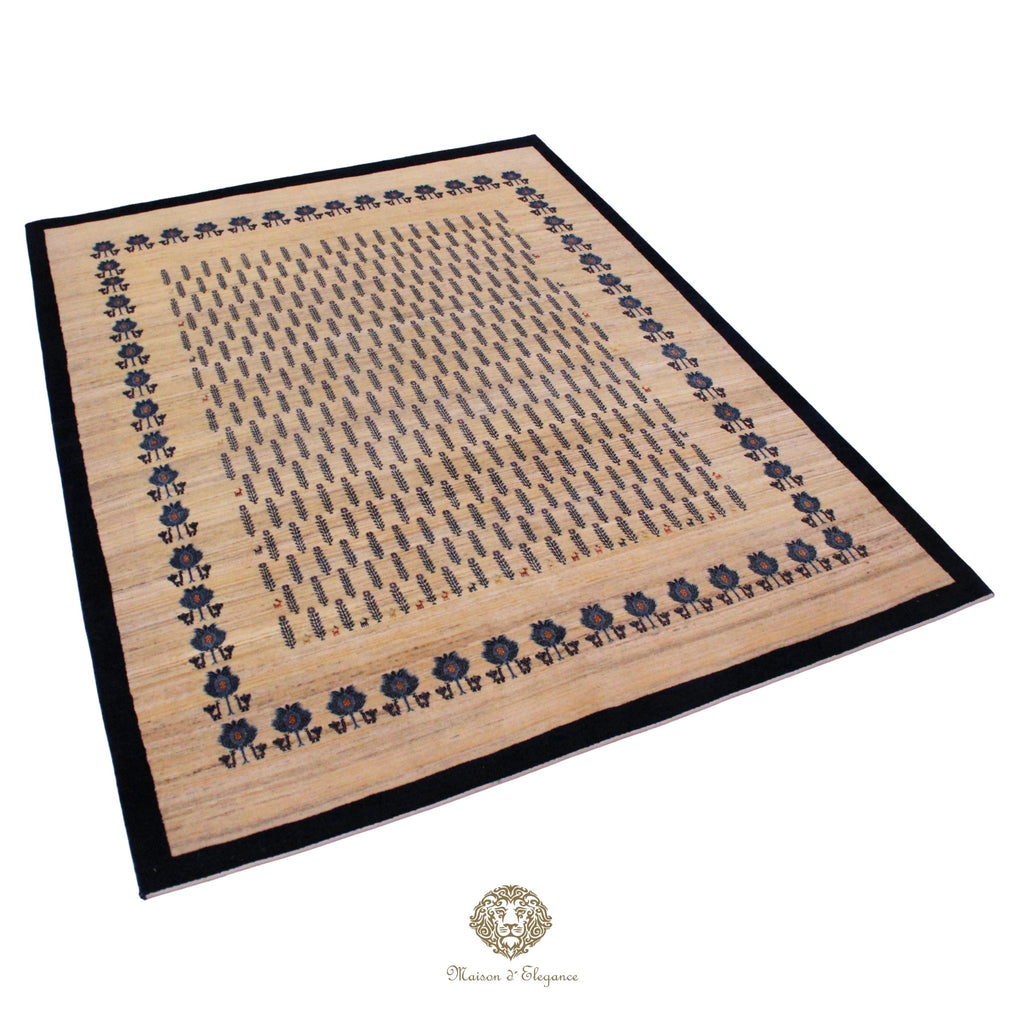 Lujosa alfombra persa de lana Qashqai hecha a mano: diseño tradicional de cachemira, colección Zollanvari