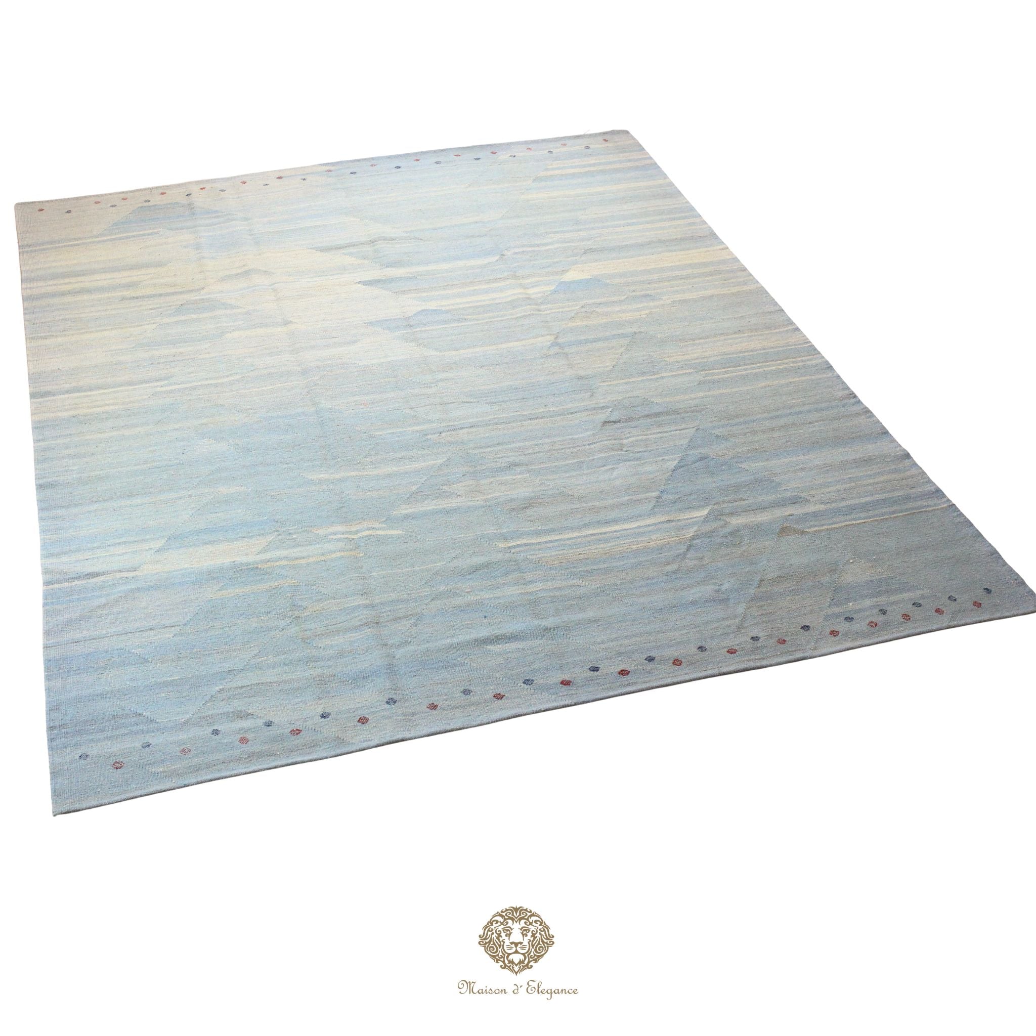 Alfombra Kilim moderna de lana lisa en color azul con tejido plano | Colección Maison Zagros 262x342 cm