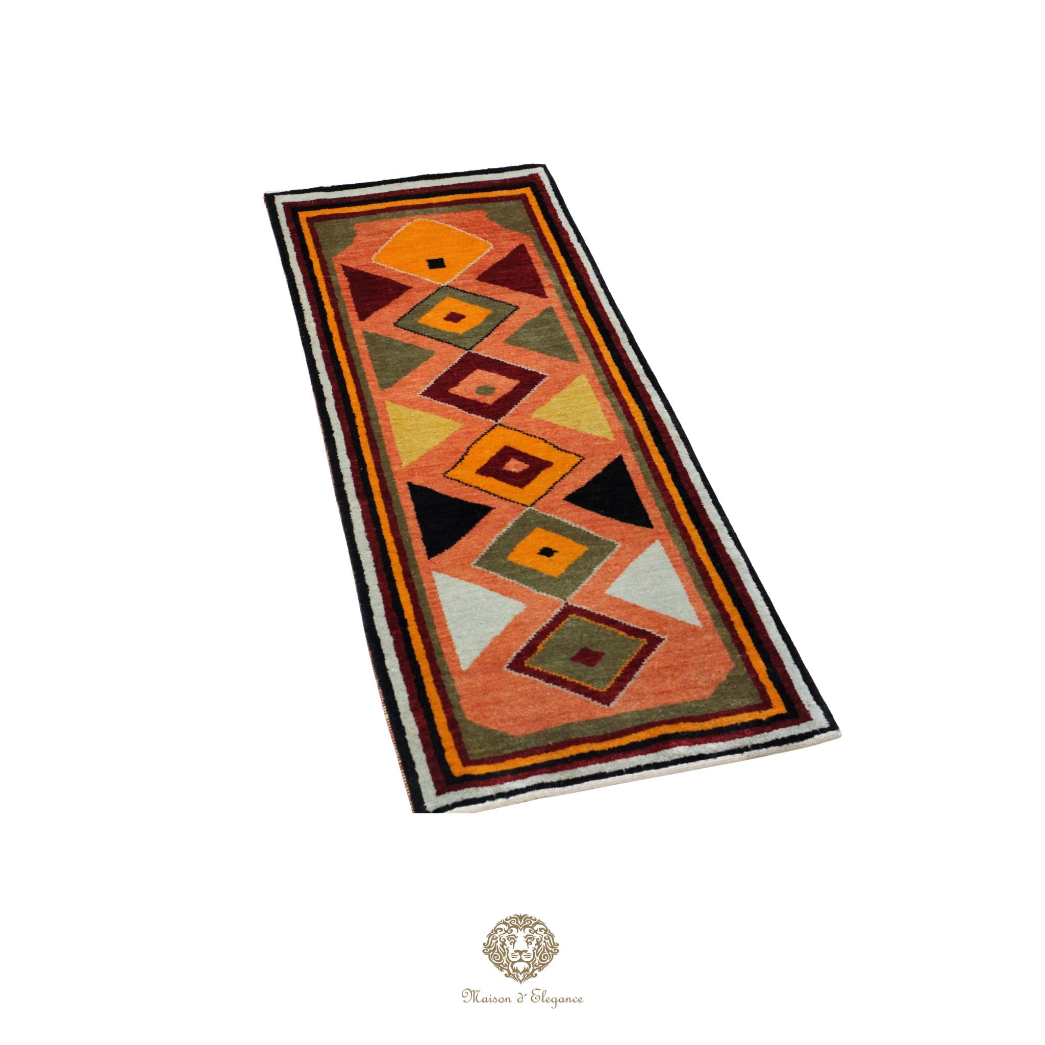 Alfombra persa Kashkuli Loribaft teñida con tintes naturales | Gabbeh de lana hecha a mano 51x137 cm
