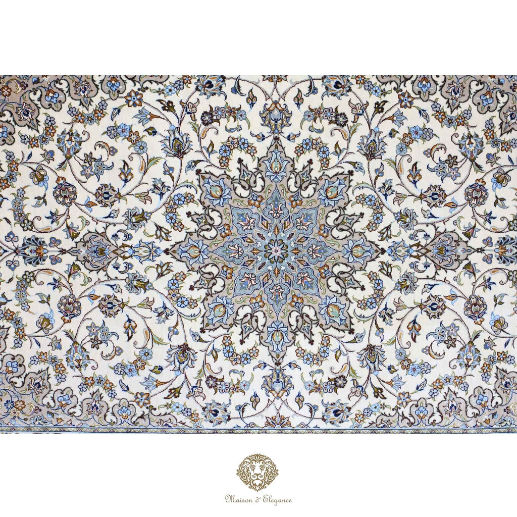 Alfombra persa exclusiva de seda pura, anudada a mano, teñida con tintes naturales, obra maestra de alta gama, firmada, 98 x 150 cm. Diseño Medallón.