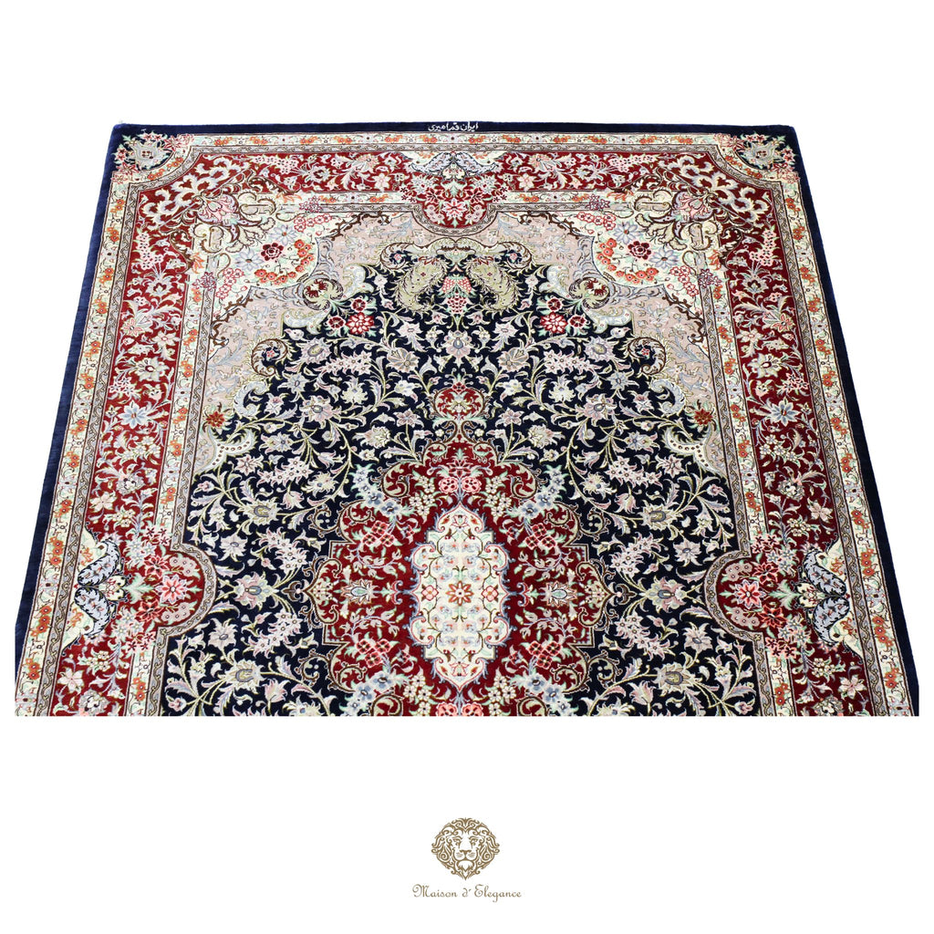 Alfombra persa exclusiva de seda pura, anudada a mano, teñida de forma natural | obra maestra de alta gama, firmada, 100 x 155 cm