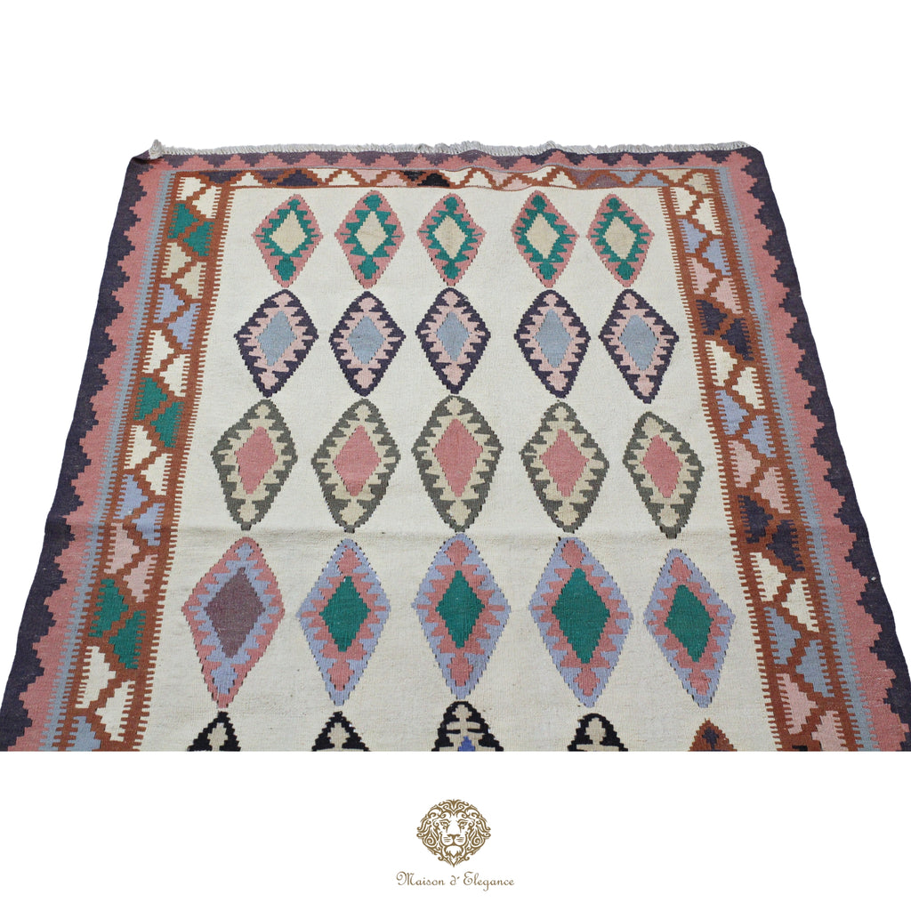 Alfombra Kilim Persa Qashqai Antigua Lana | Diseño Geométrico 126x201 cm