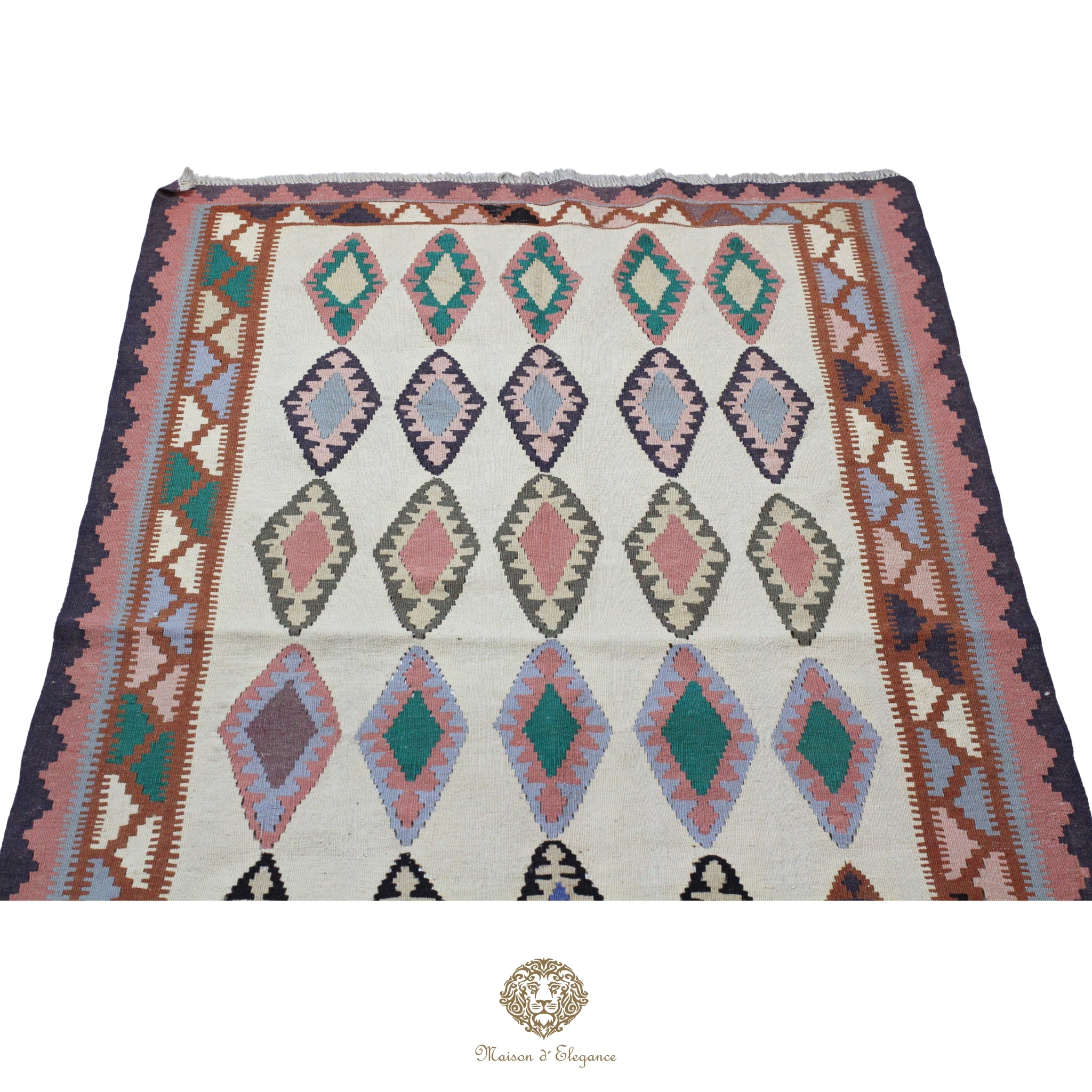 Alfombra Kilim Persa Qashqai Antigua Lana | Diseño Geométrico 126x201 cm