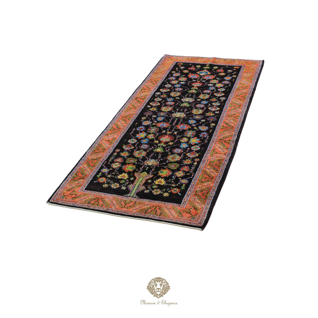 Alfombra persa exclusiva Kashkuli con diseño floral y tintes naturales | Lana Loribaft hecha a mano, 124 x 290 cm