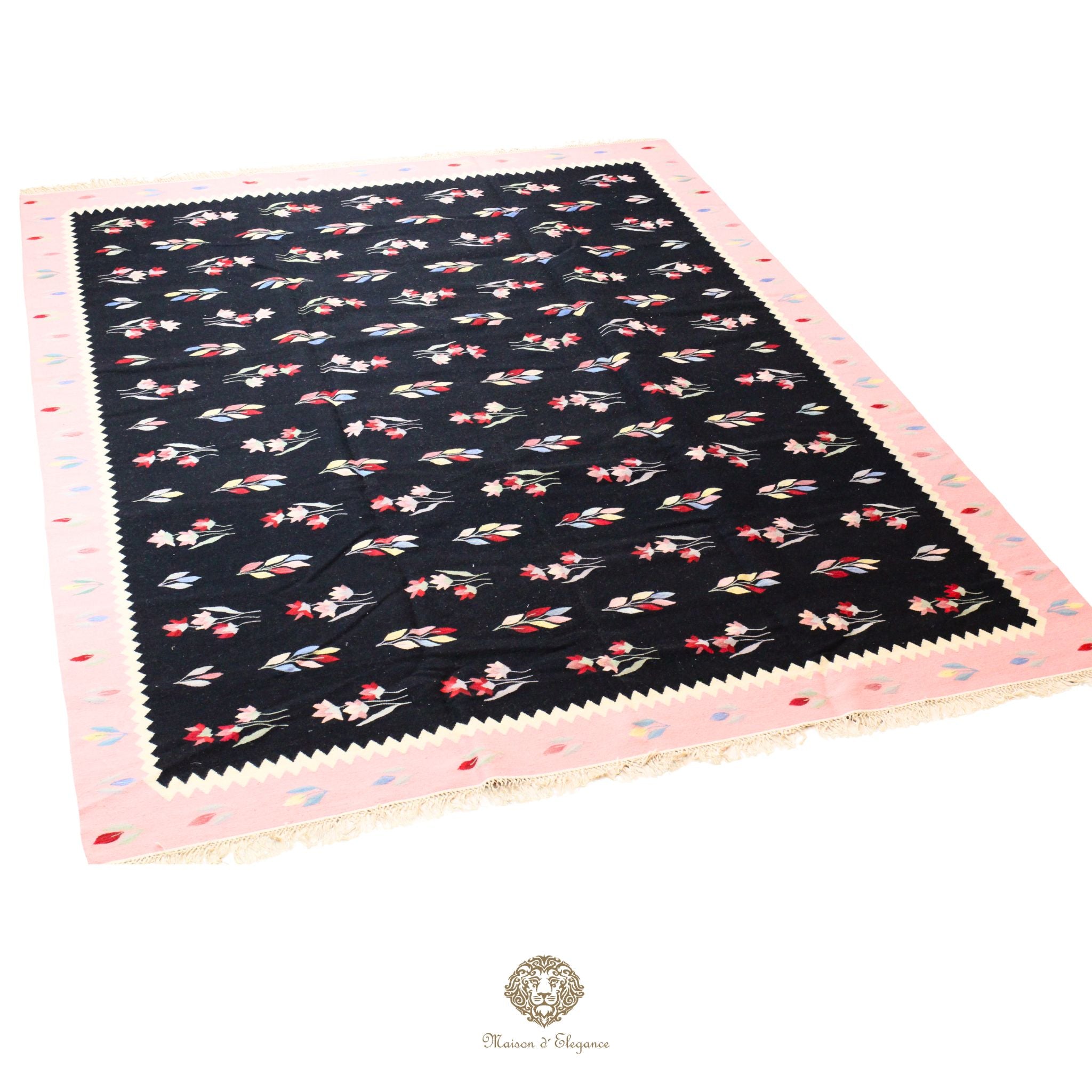 Alfombra Kilim fina, tejido plano, lana color natural | Diseño floral europeo, 265 x 372 cm