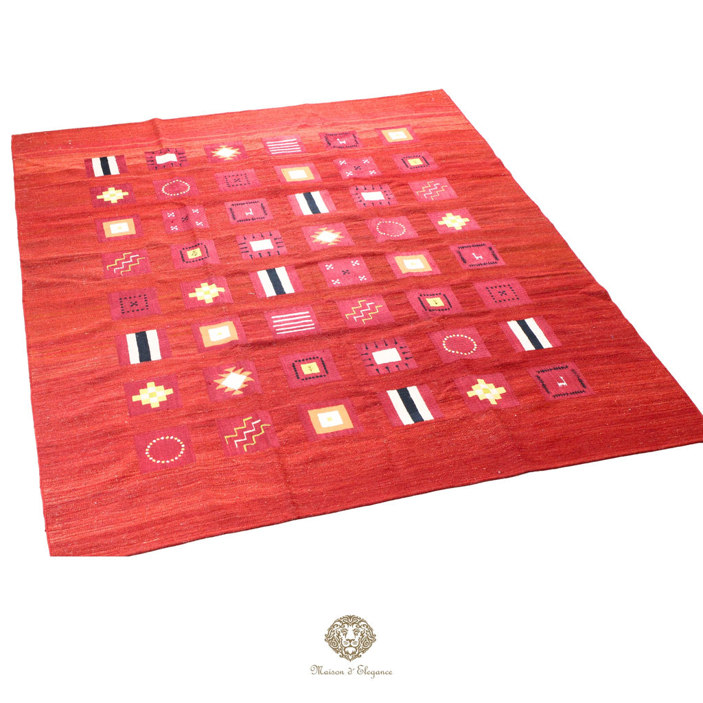 Kilim única moderna Tejido a Mano | Alfombra Plana de Lana y Seda con Tintes Naturales 236x296 cm