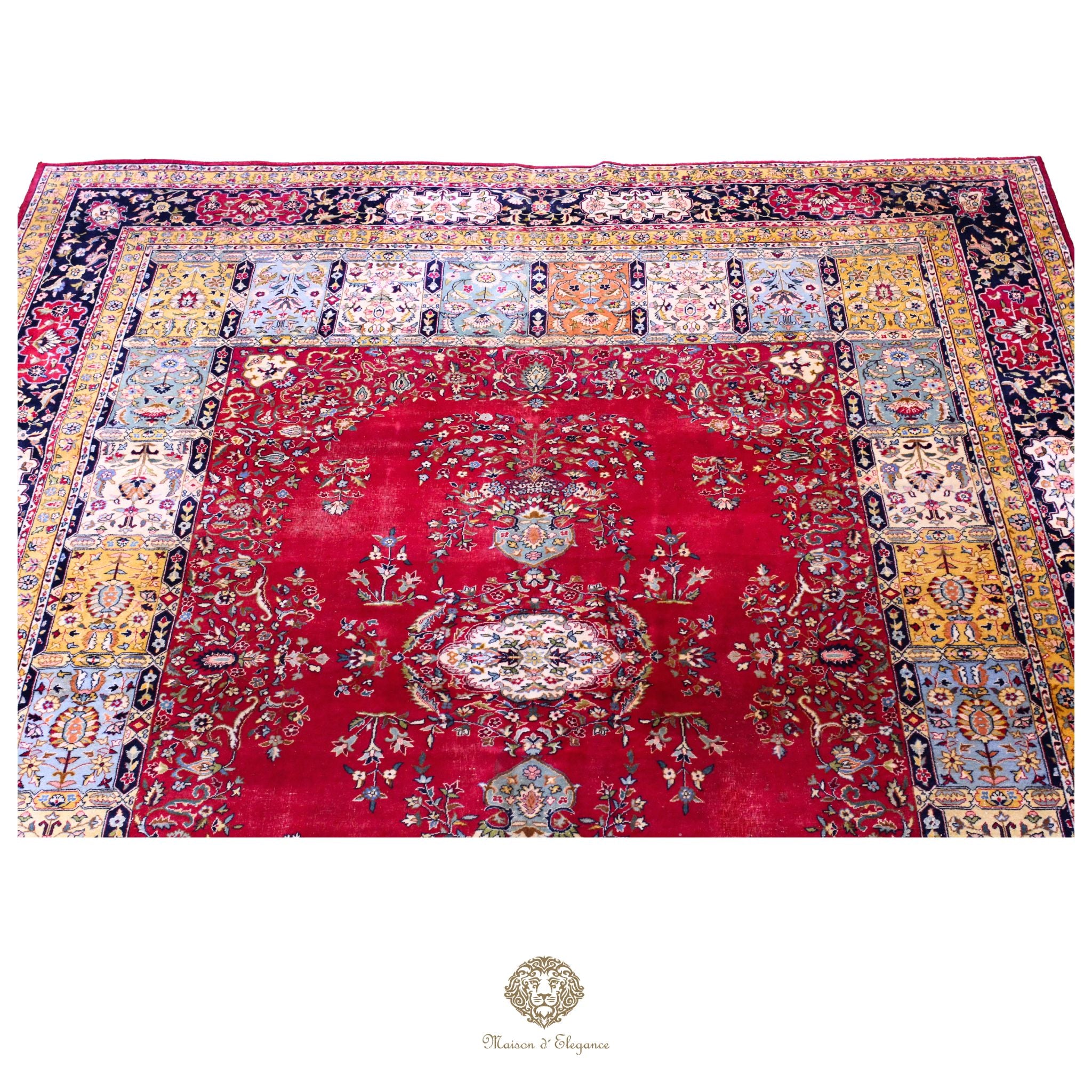 Alfombra persa clásica de lana Tabriz teñida naturalmente | Diseño de medallón hecho a mano 306 x 409 cm