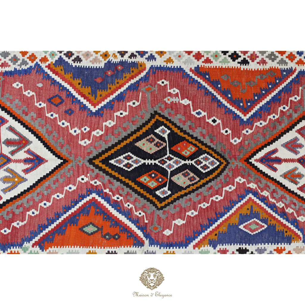 Alfombra Kilim Persa Qashqai Antigua Lana Natural Diseño Geométrico 175x330 cm