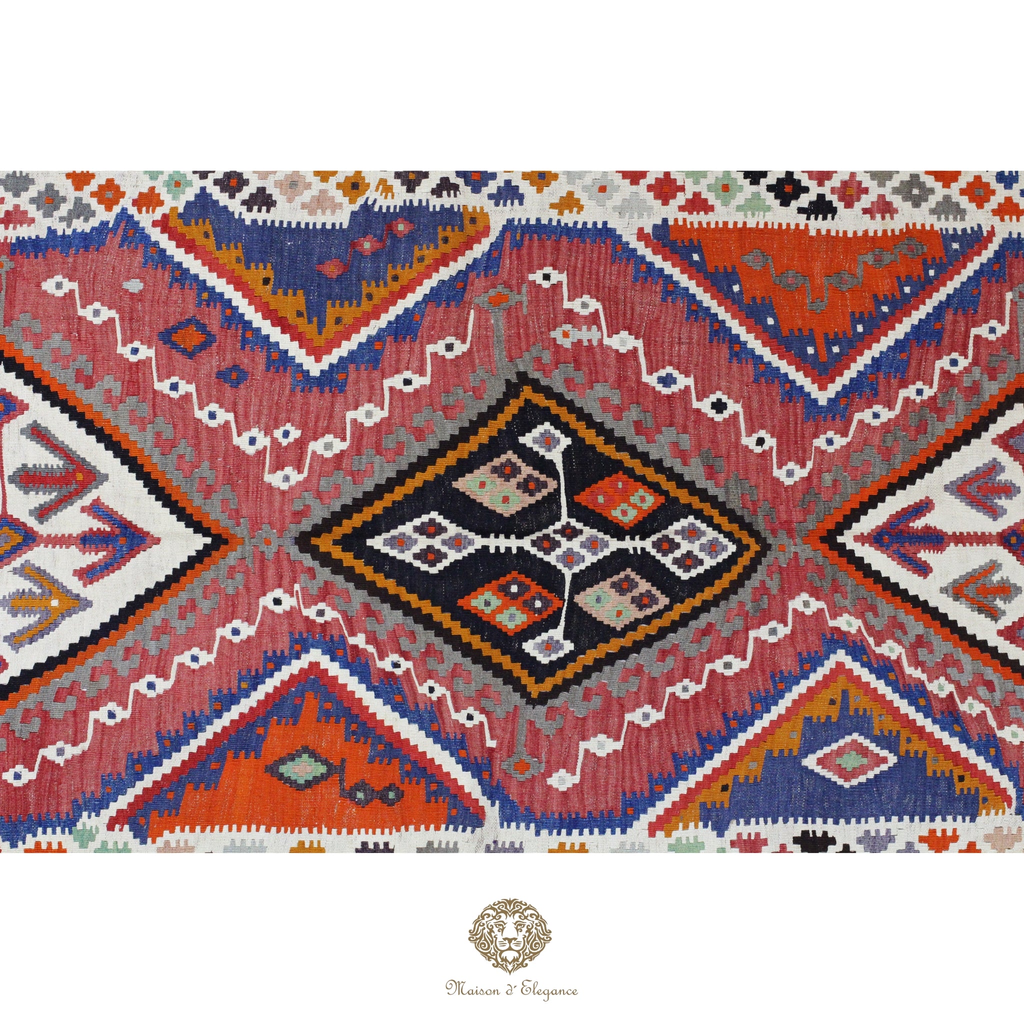 Alfombra Kilim Persa Qashqai Antigua Lana Natural Diseño Geométrico 175x330 cm