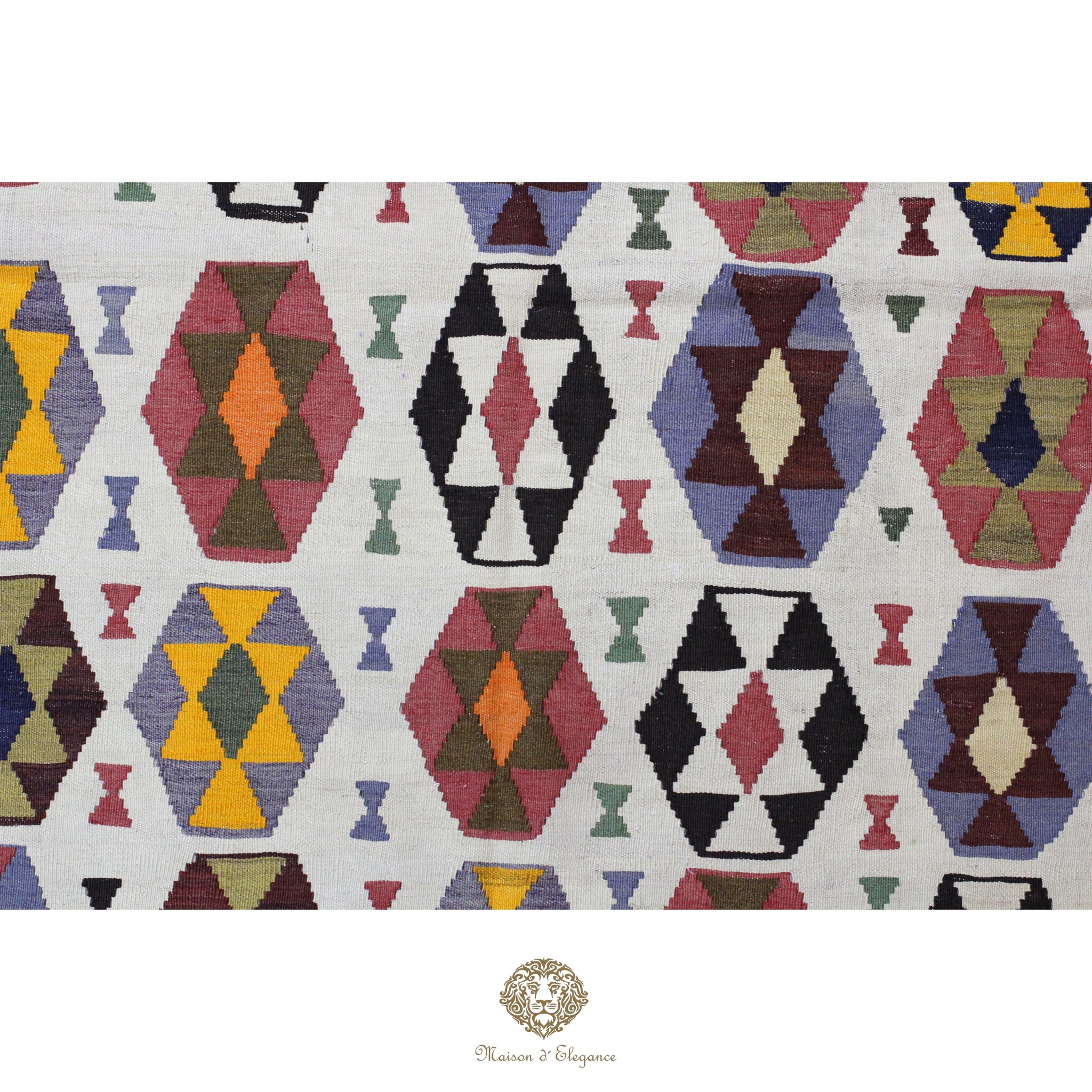 Alfombra Kilim Persa Qashqai Antigua Lana Natural Diseño Geométrico 163x258 cm