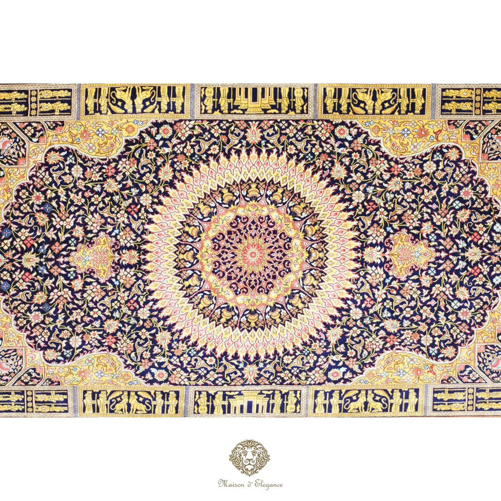 Alfombra persa exclusiva de seda pura, anudada a mano, teñida de forma natural, obra maestra de alta gama, firmada, 98 x 160 cm
