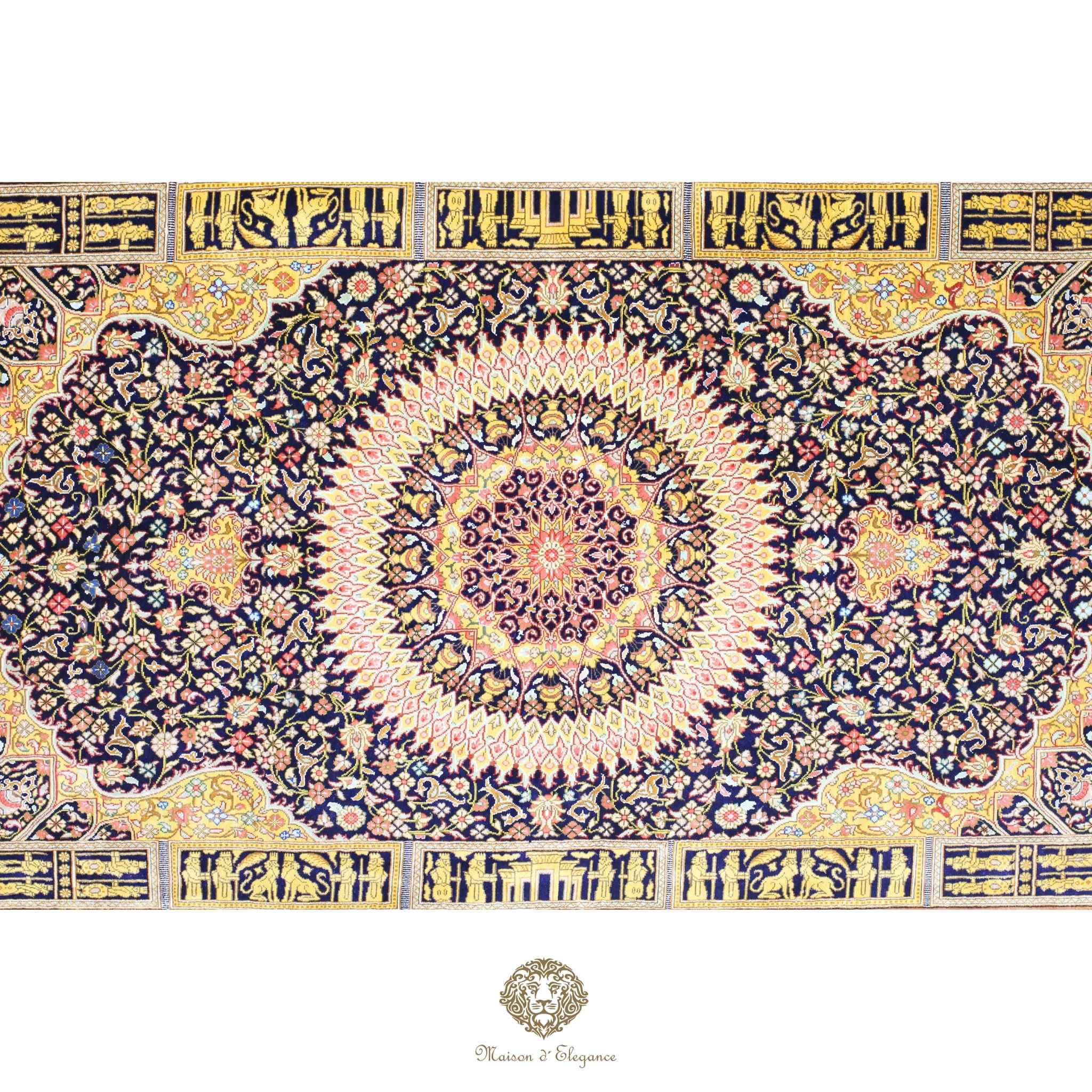 Alfombra persa exclusiva de seda pura, anudada a mano, teñida de forma natural, obra maestra de alta gama, firmada, 98 x 160 cm