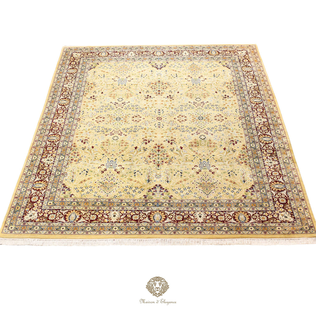 Alfombra de lana superfina color beige marfil con diseño floral | Elegancia 245 x 325 cm