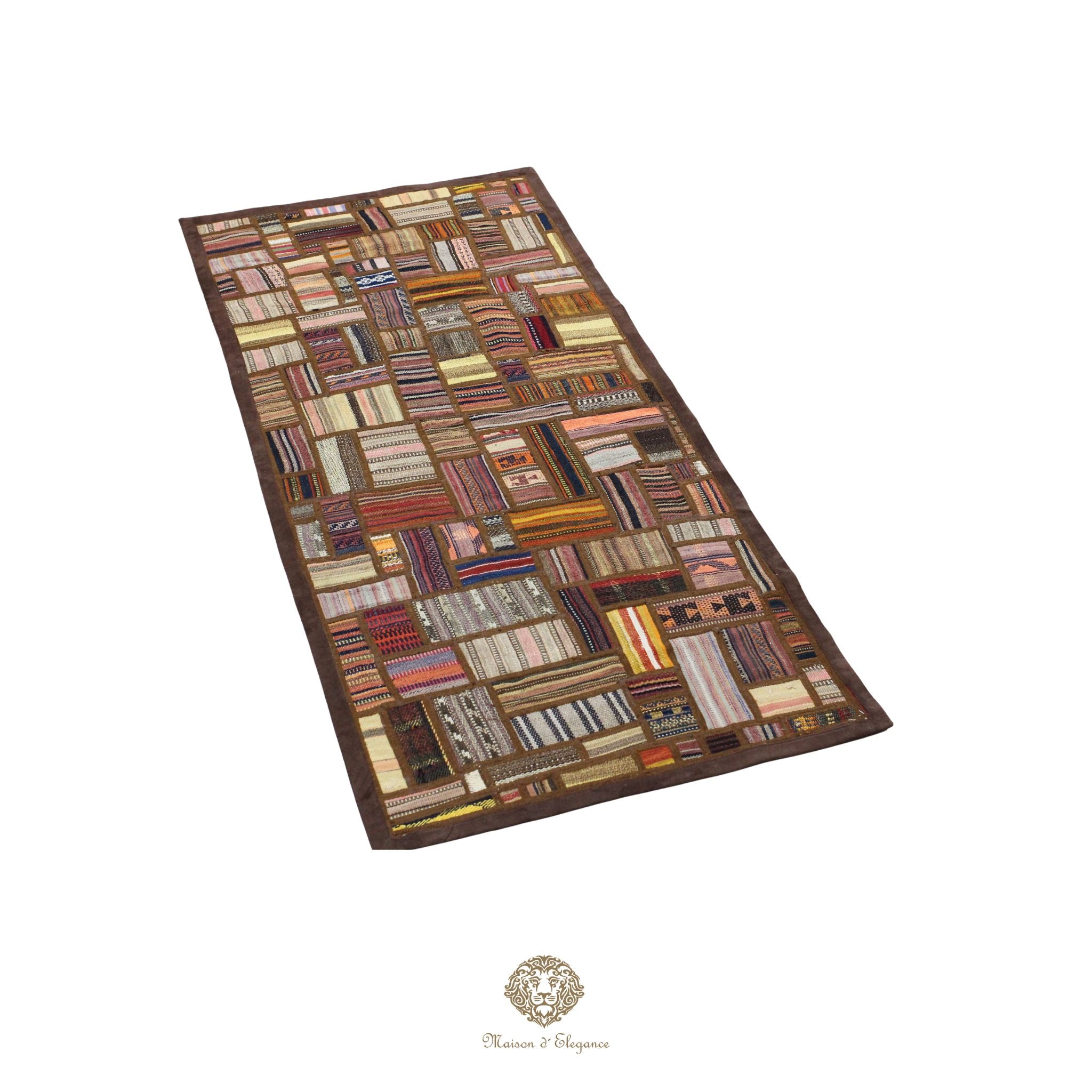 Alfombra persa Kilim Patchwork Runner | Cosido con refuerzo de cuero 69x148 cm