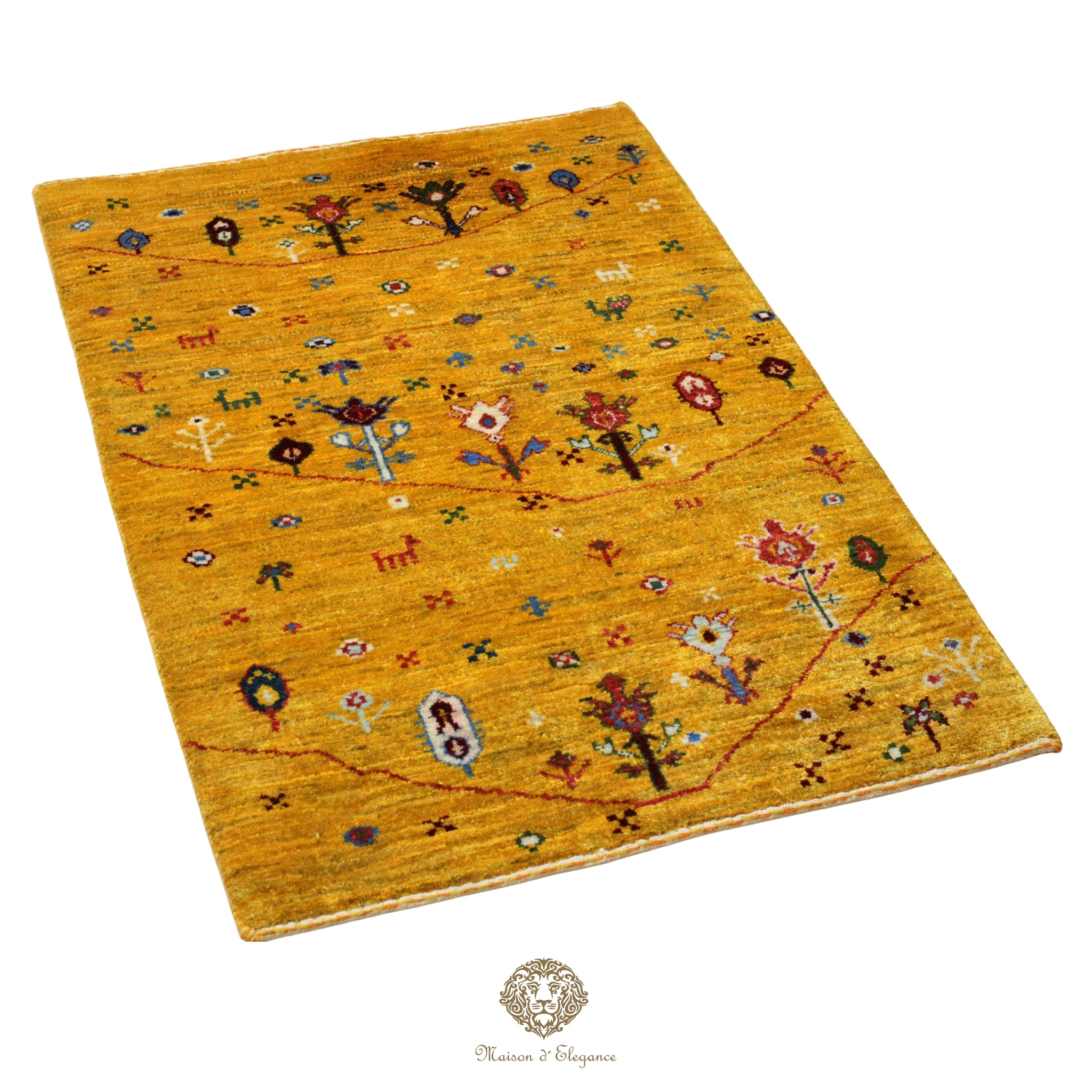 Alfombra Loribaft amarilla persa Artesano nómada | Lana Artesanal 80x116 cm