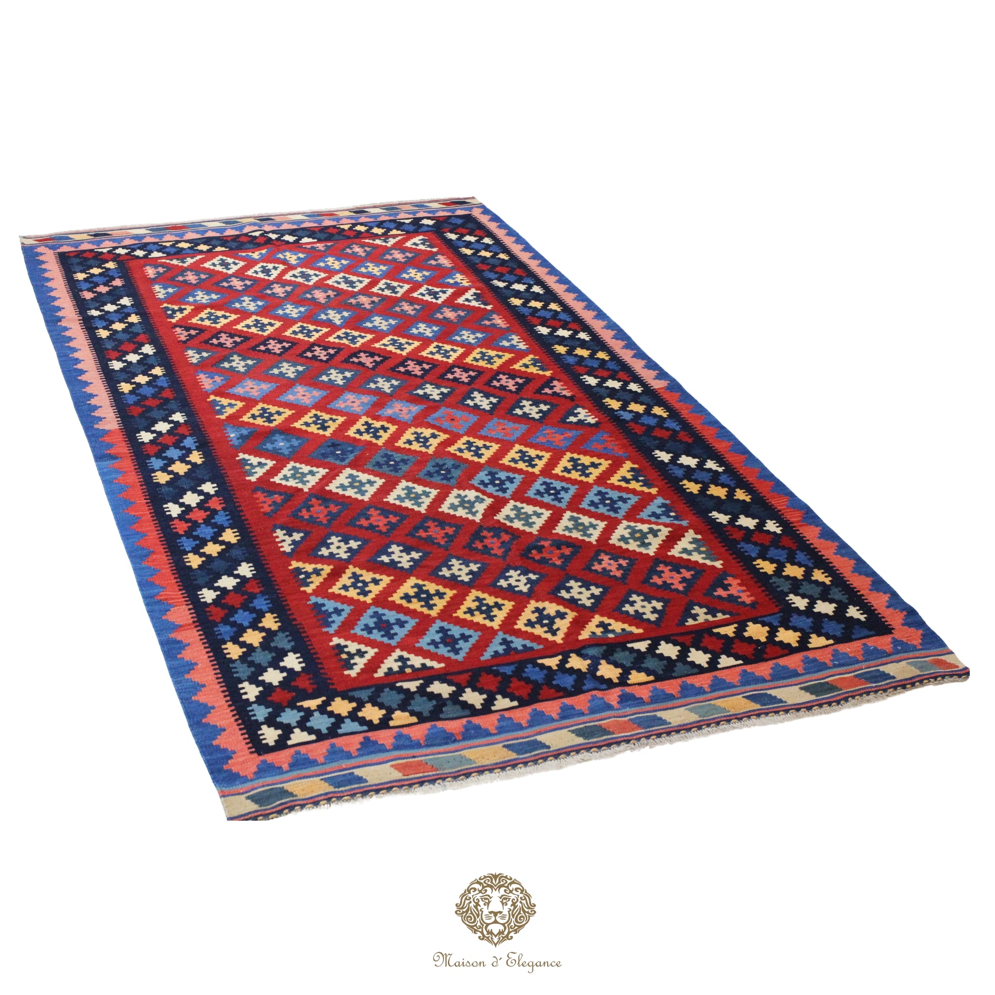 Alfombra Kilim Persa Qashqai Antigua Lana Natural Diseño Geométrico 153x272 cm