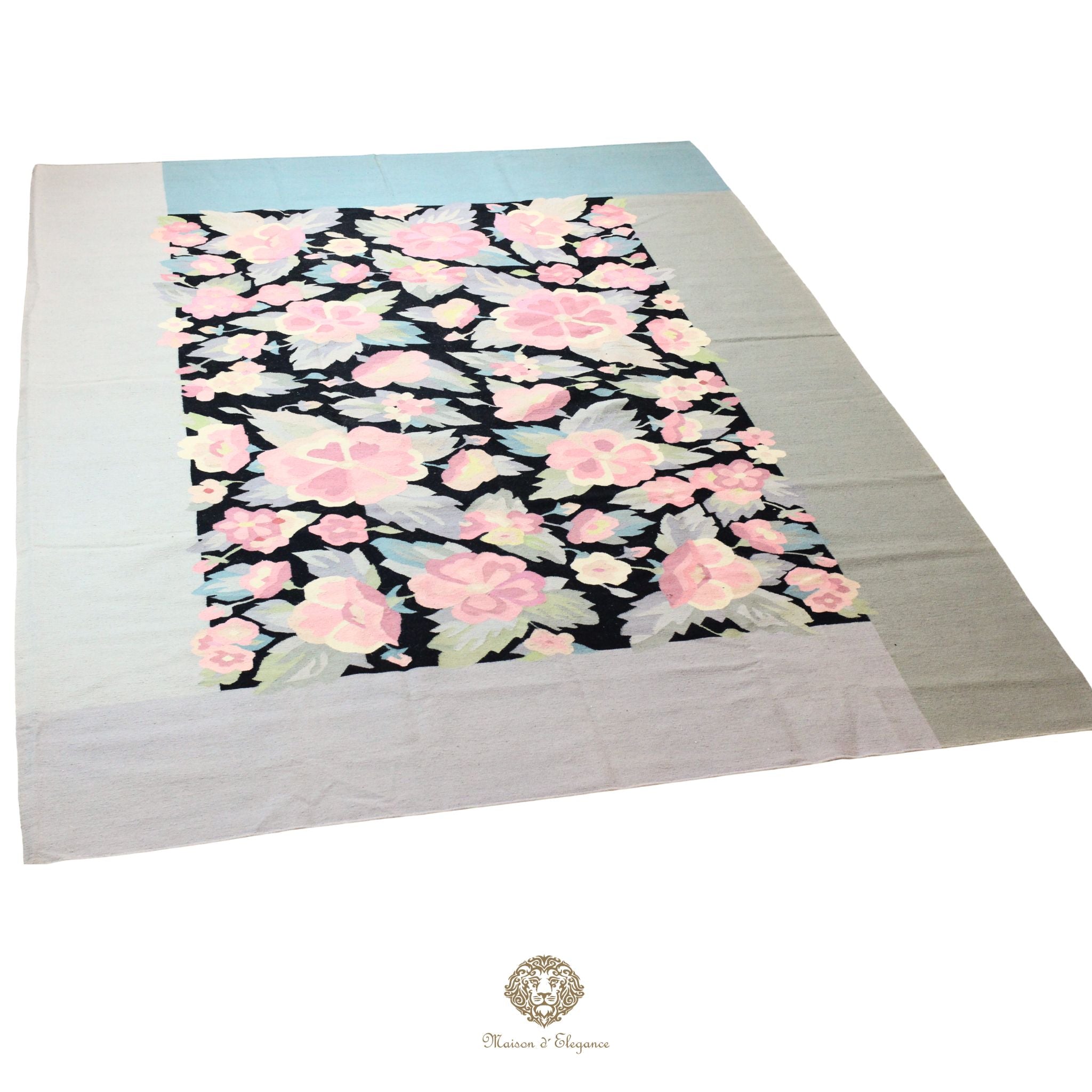 Alfombra Kilim fina, tejido plano, lana color natural | Diseño floral europeo, 270x361 cm