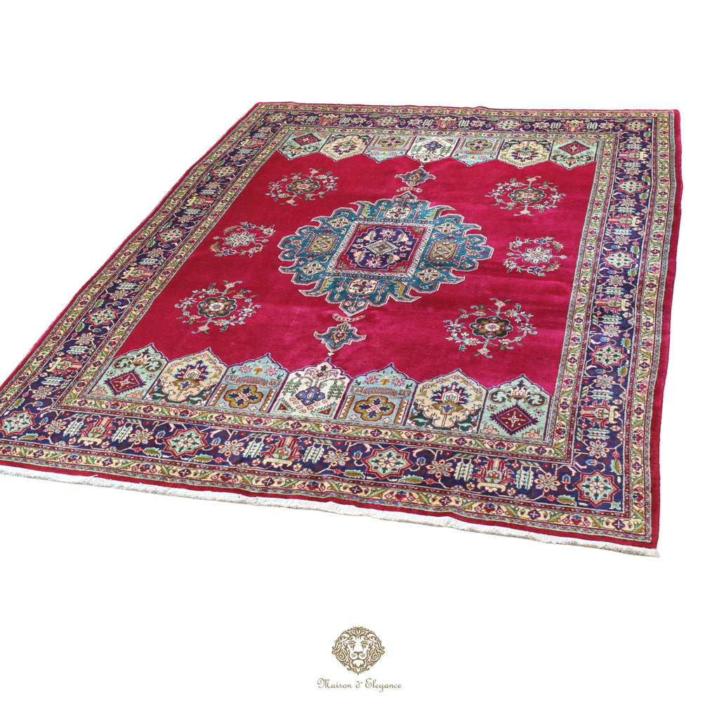 Alfombra persa clásica de lana Tabriz teñida naturalmente | Diseño de medallón hecho a mano 413 x 300 cm