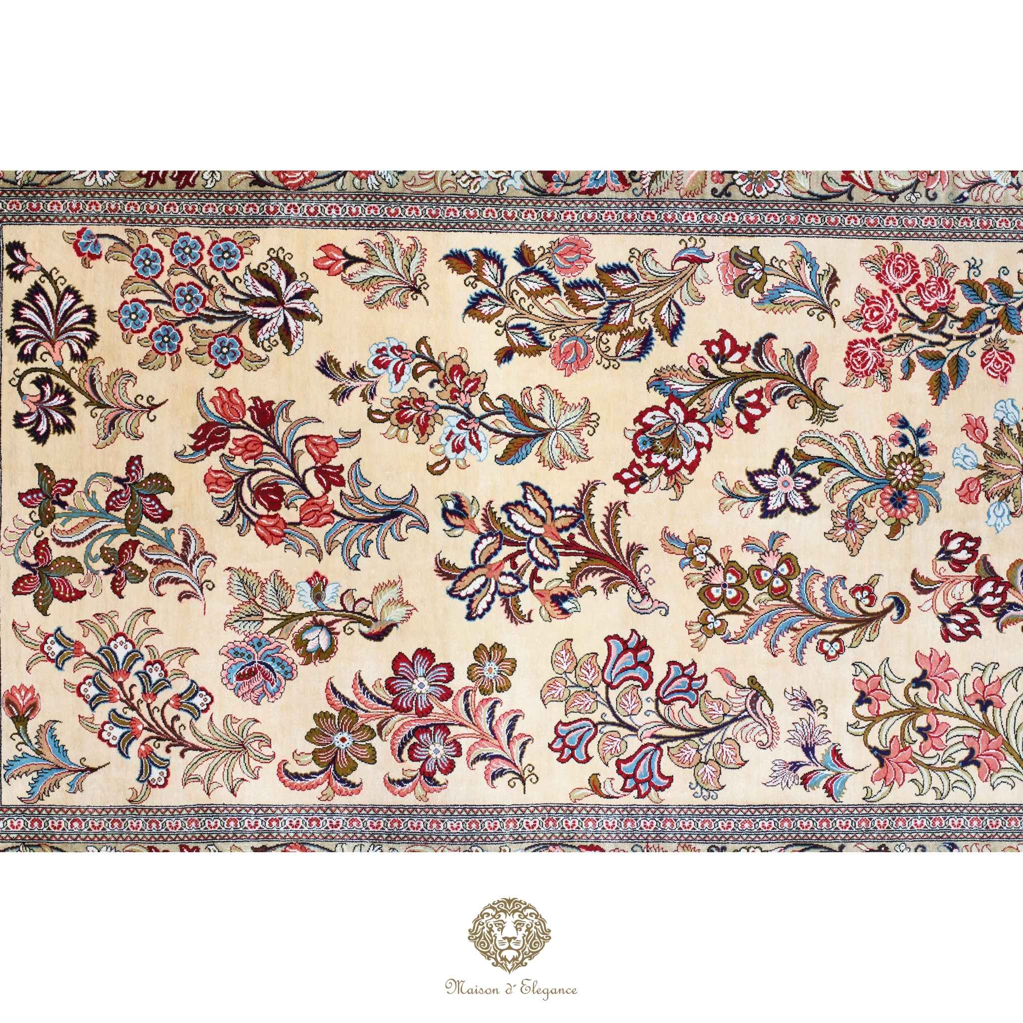 Alfombra persa exclusiva de seda pura, anudada a mano, teñida de forma natural, obra maestra de alta gama, firmada, 98 x 150 cm