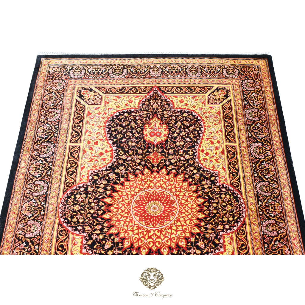 Alfombra persa exclusiva de seda pura, anudada a mano, teñida con tintes naturales, obra maestra con diseño de medallón, firmada, 97x150 cm