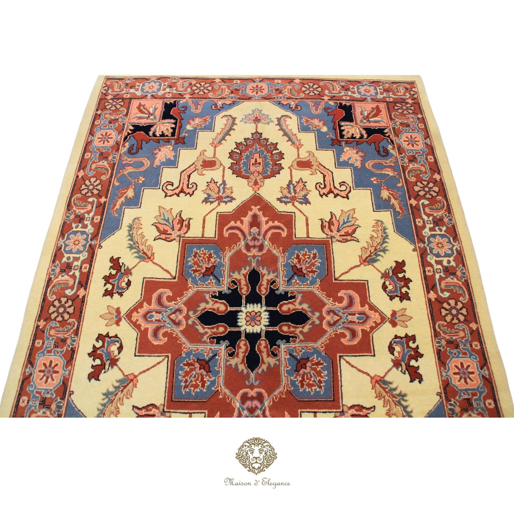 Decorative rug with intricate patterns on a Ivory background