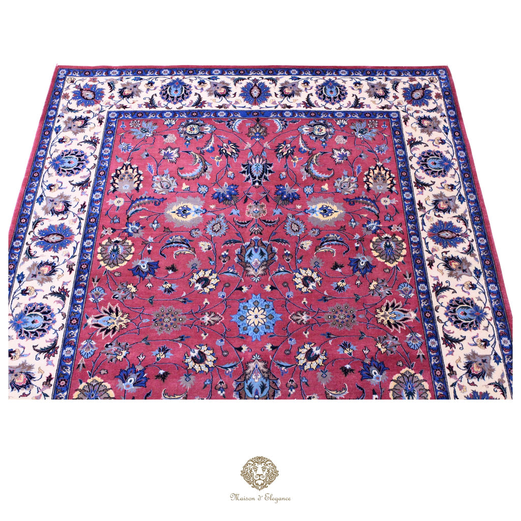 Alfombra persa Kashan | Diseño floral azul marino de lana